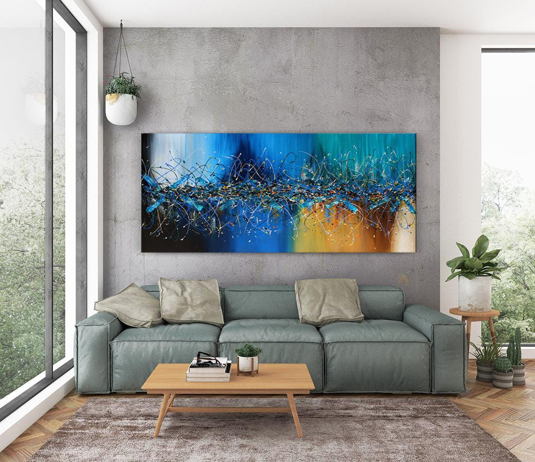 Extra-Large Blue Acrylic Wall Art Inspired by Jackson Pollock #CWA 010