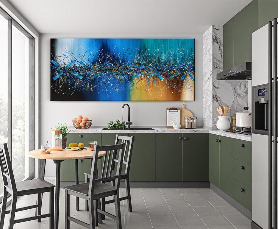 Extra-Large Blue Acrylic Wall Art Inspired by Jackson Pollock #CWA 010