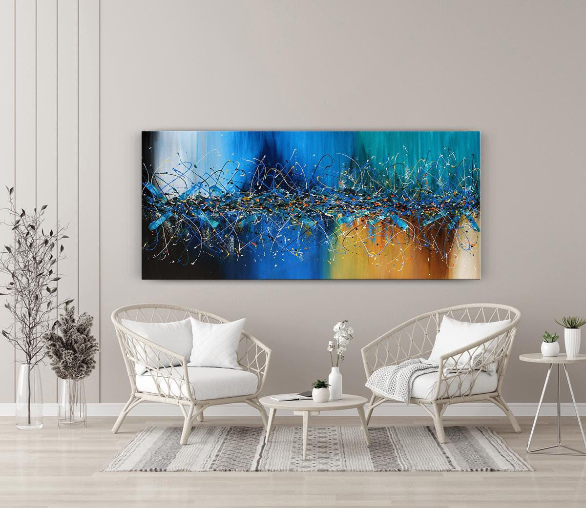 Extra-Large Blue Acrylic Wall Art Inspired by Jackson Pollock #CWA 010