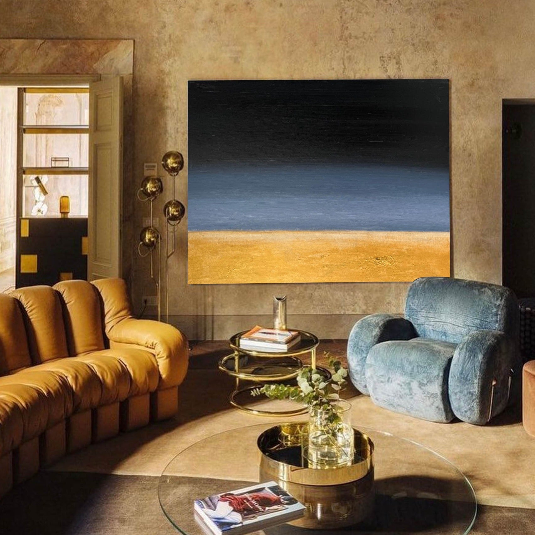 Abstraktes Gemälde in Schwarzgold #ABAH85