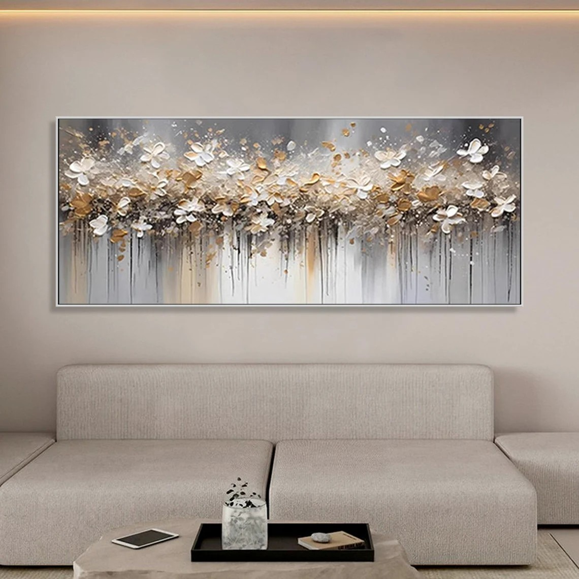 Gold and White Abstract Floral Wall Art #BGA 033