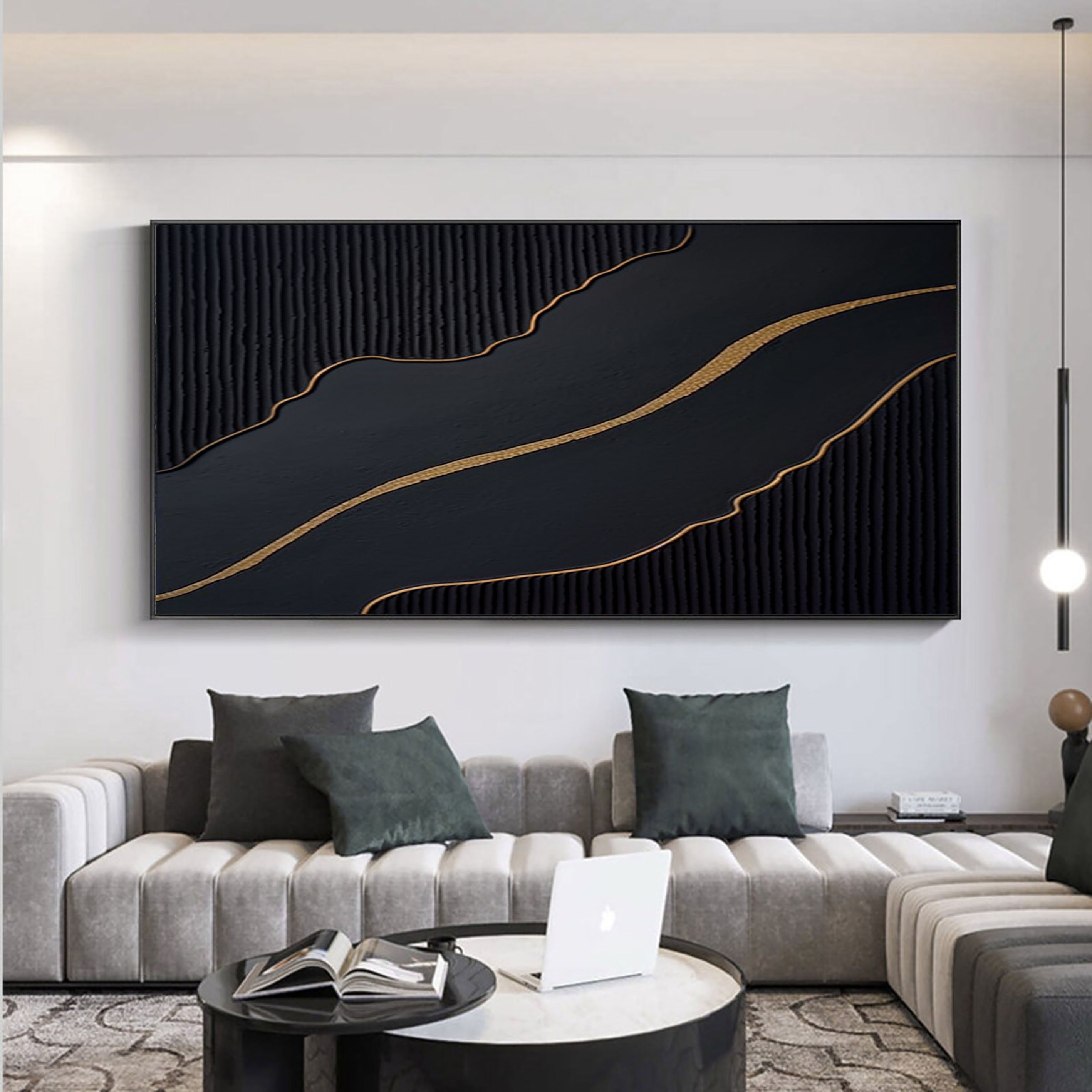 Luxury Black and Gold Abstract Painting on Canvas #BM 091