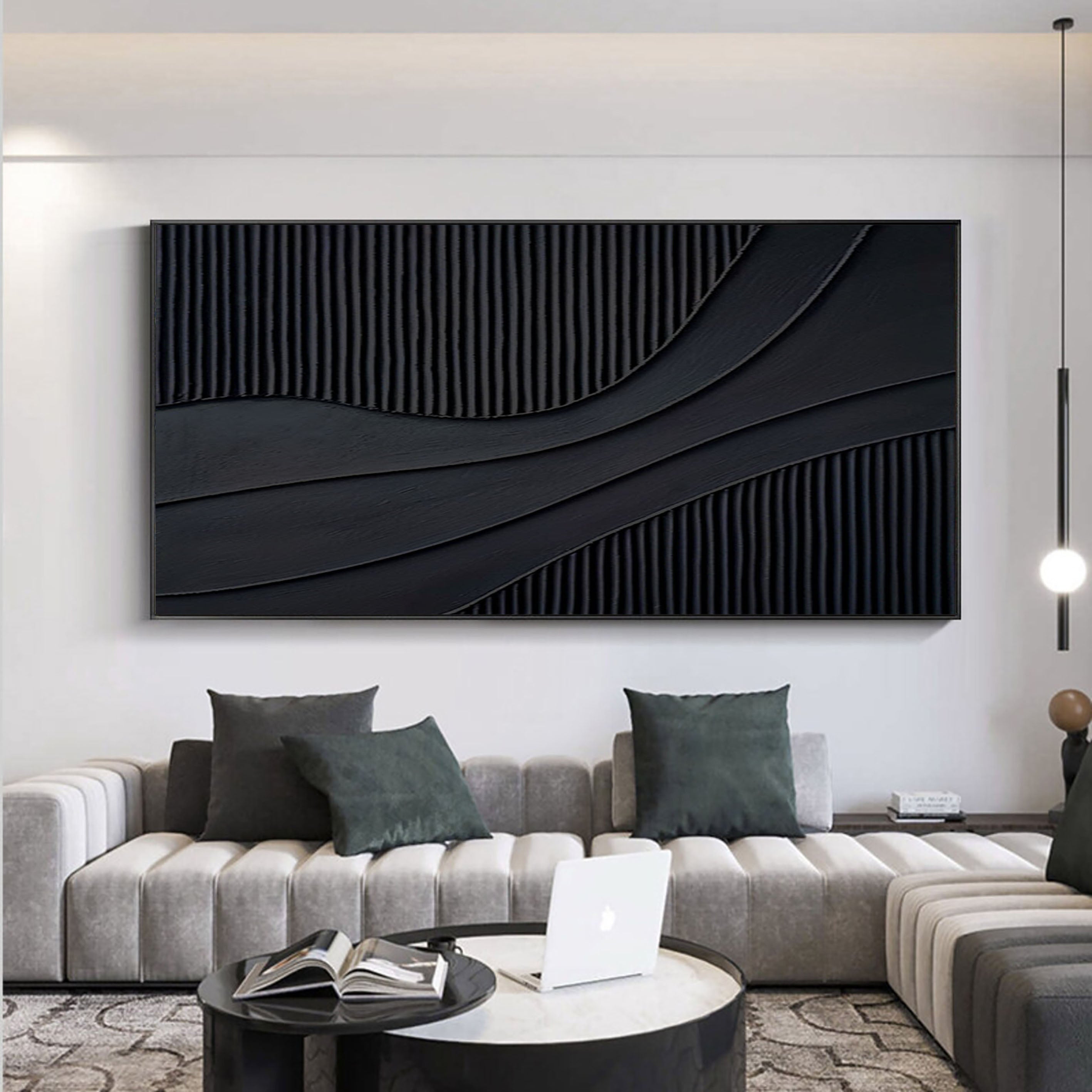 Black Minimalist Abstract Textured Oil Painting Modern Home Decor #BM 078
