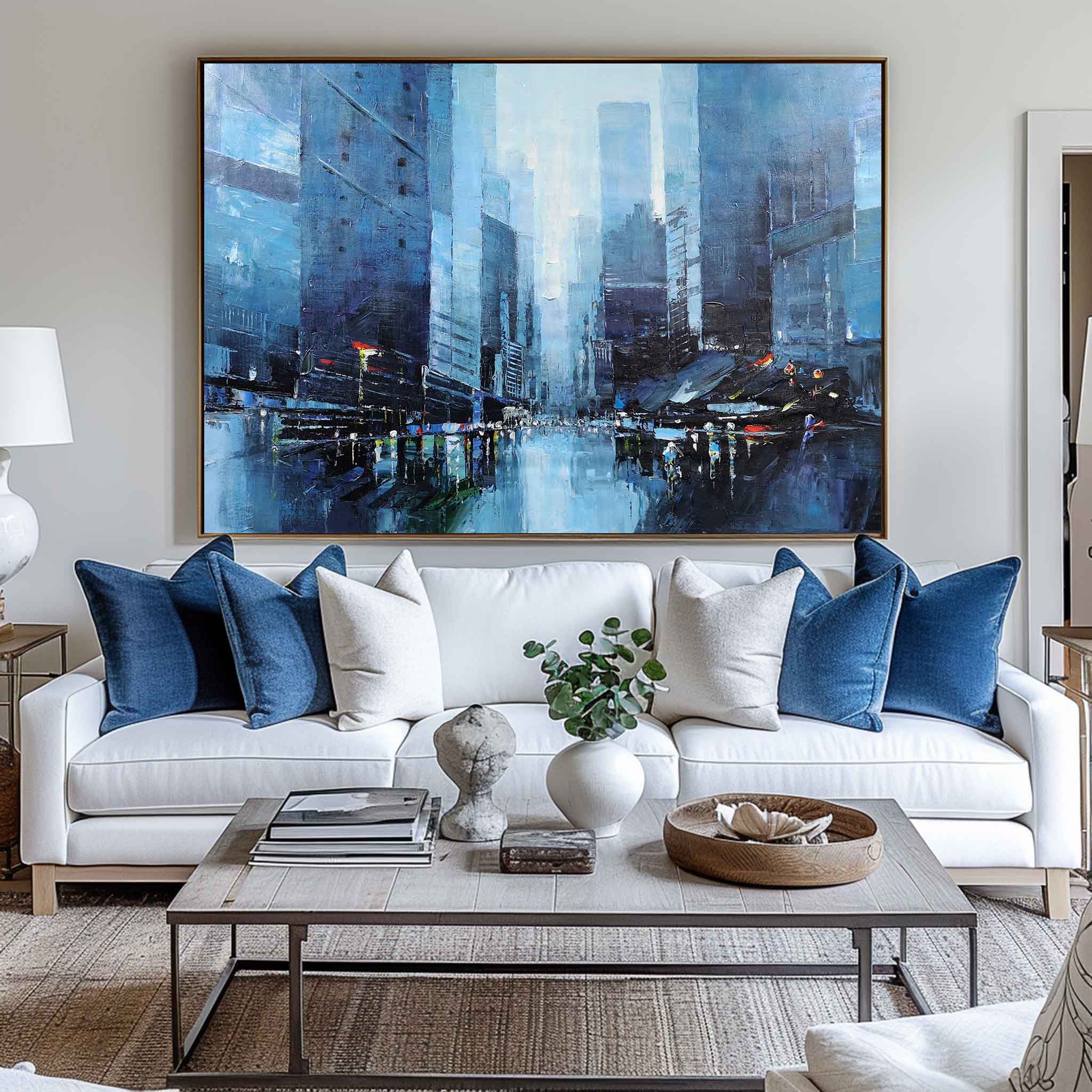 Blue Abstract Cityscape Art #URH01