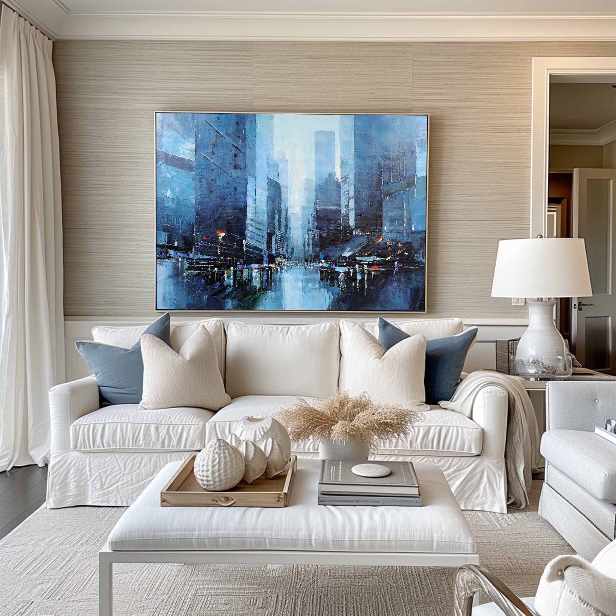 Blue Abstract Cityscape Art #URH01