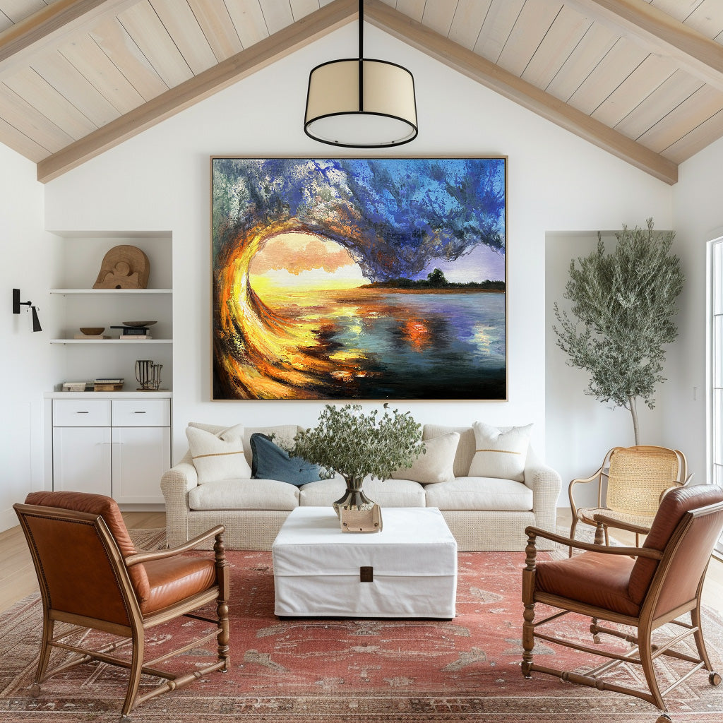 Sunset And Ocean Landscape Painting #ABSH42