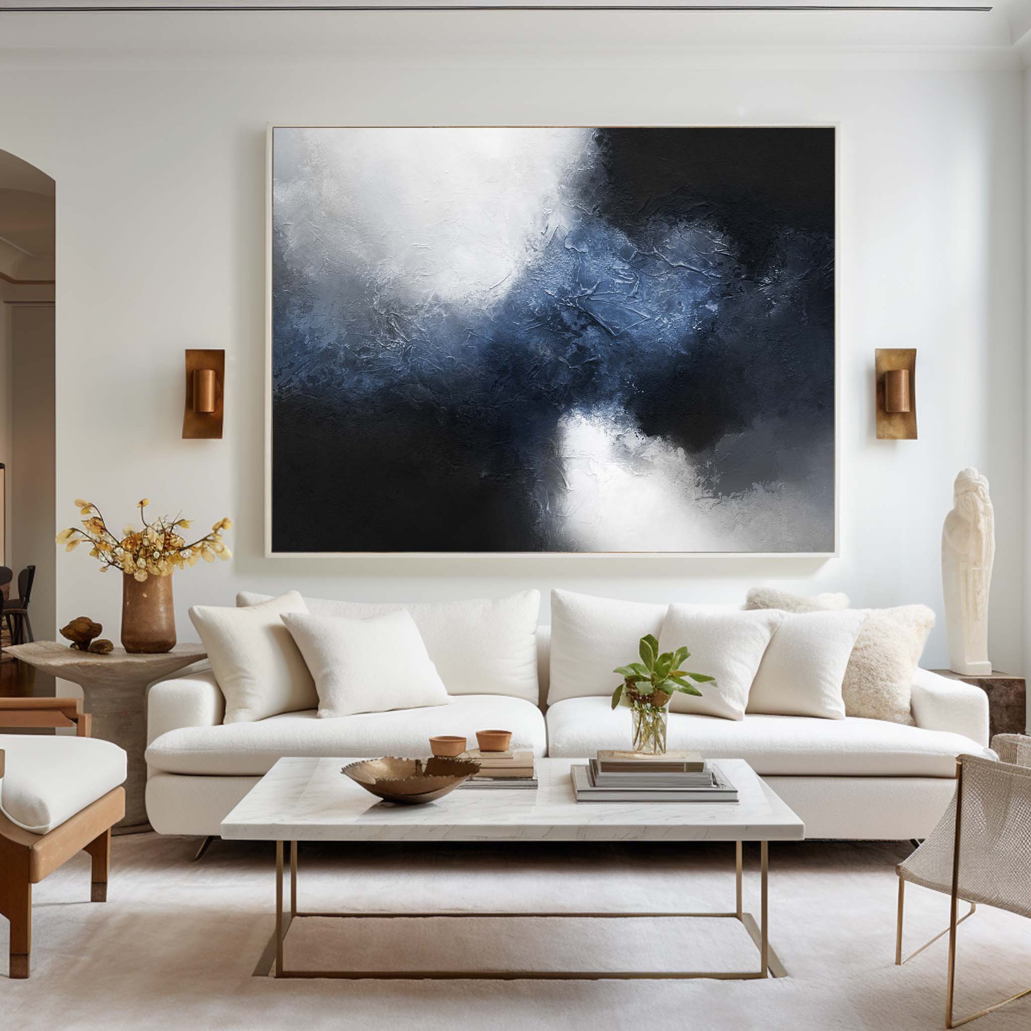 Large Dark BLue Black Abstract Art #ABAH13
