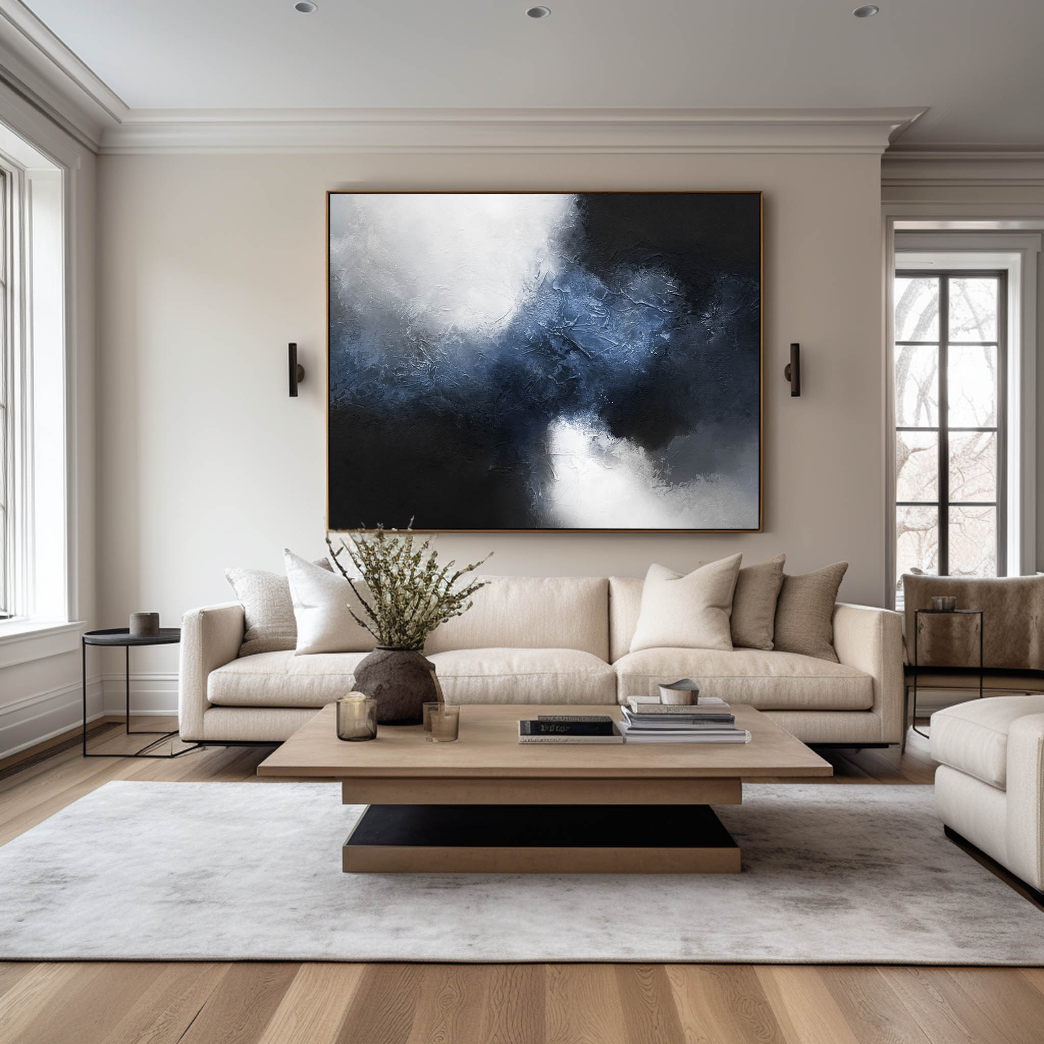 Large Dark BLue Black Abstract Art #ABAH13