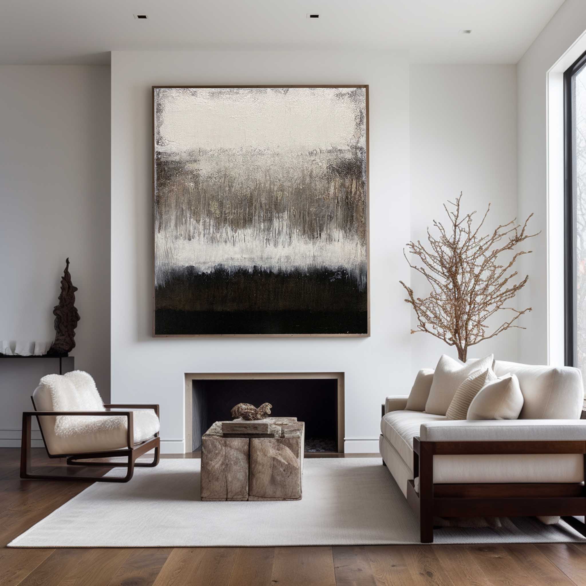 Black White Grey Abstract Painting #ABAV119
