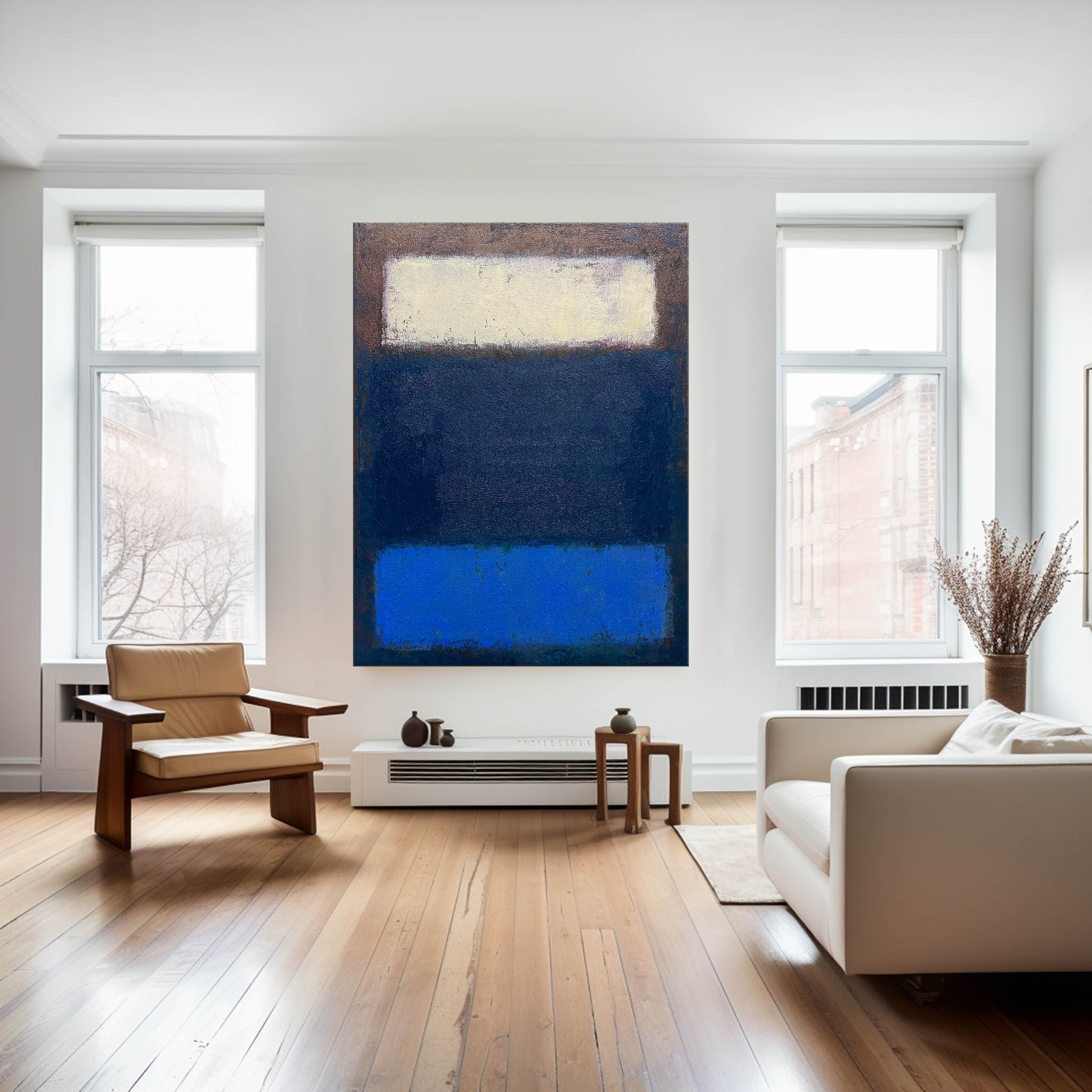 Peinture minimaliste bleue et marron #ABAV126