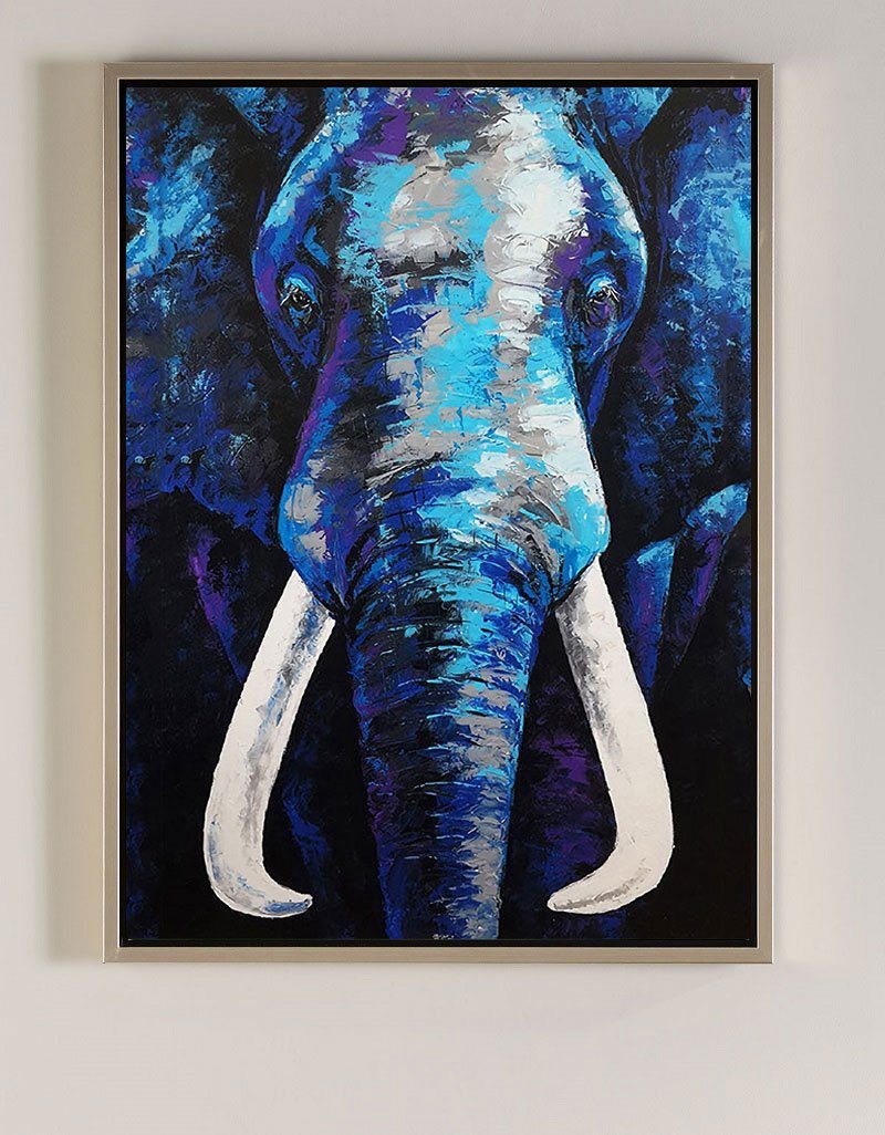 Vertical Blue Elephant Abstract Painting #ANE03
