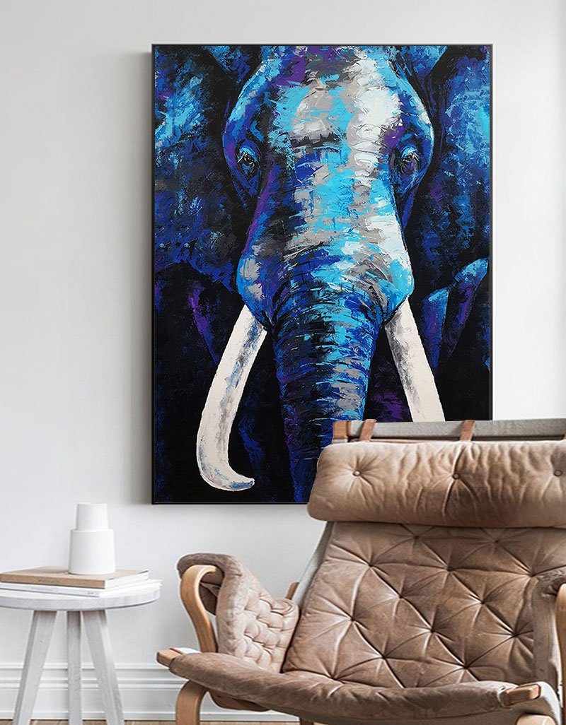 Vertical Blue Elephant Abstract Painting #ANE03