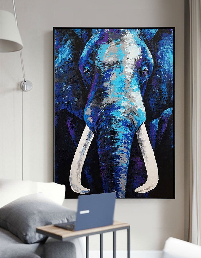 Vertical Blue Elephant Abstract Painting #ANE03