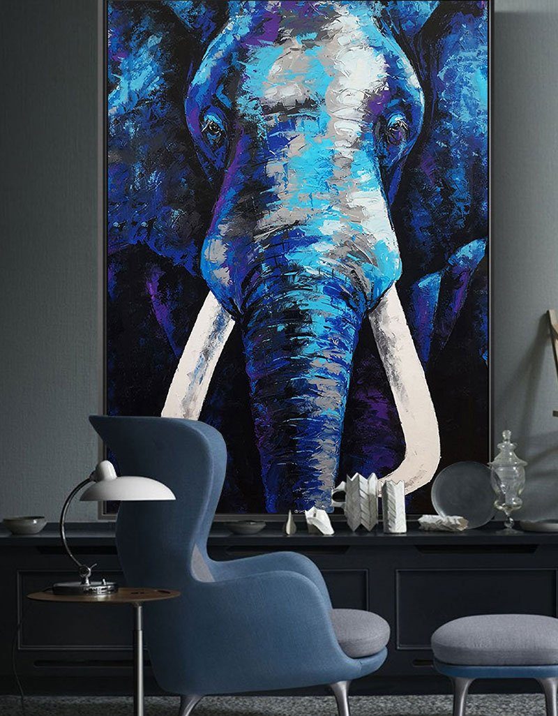 Vertical Blue Elephant Abstract Painting #ANE03