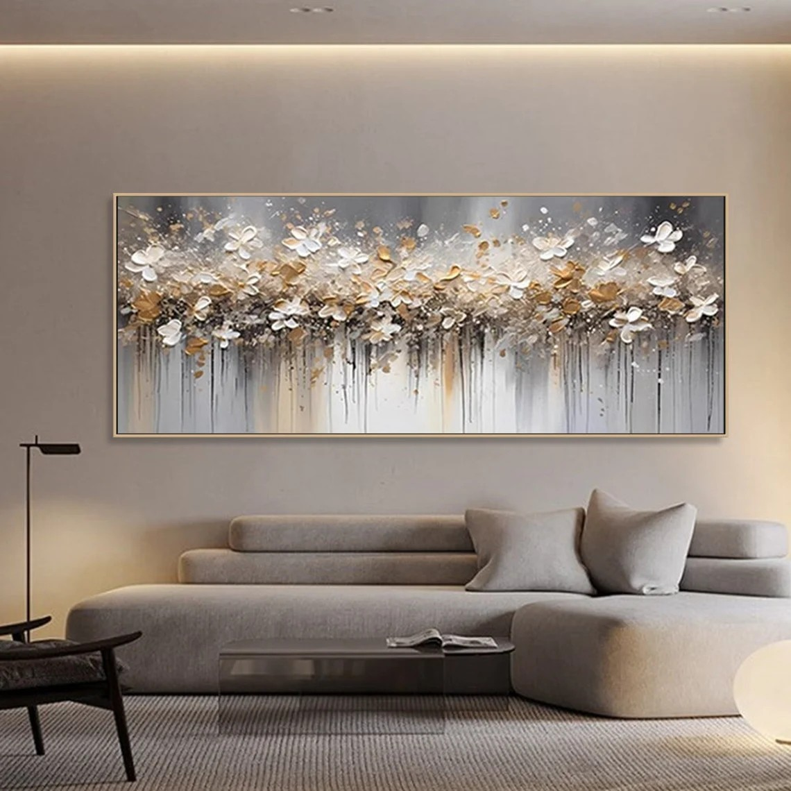 Gold and White Abstract Floral Wall Art #BGA 033