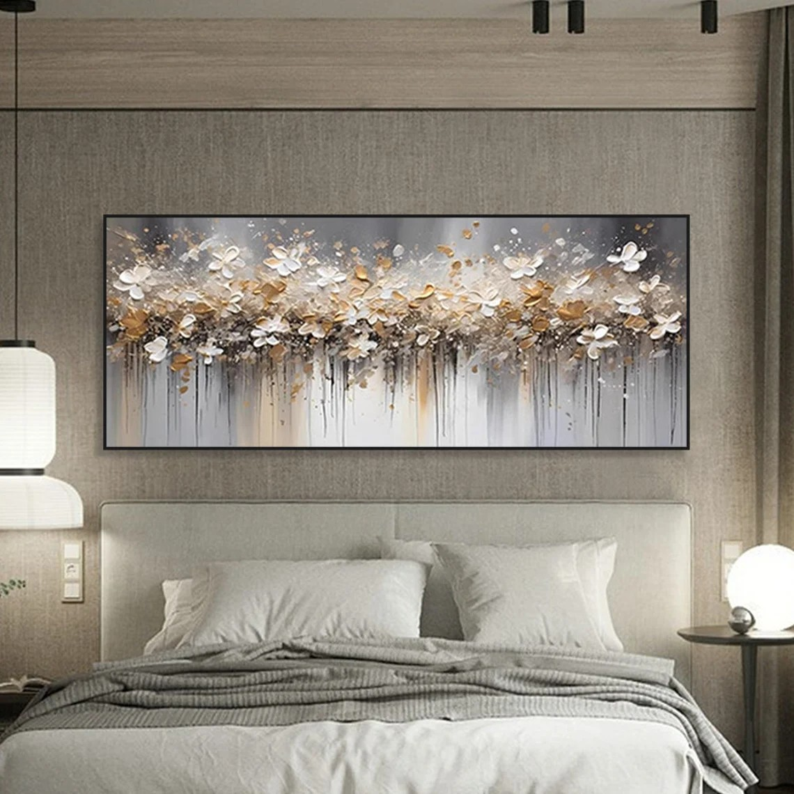 Gold and White Abstract Floral Wall Art #BGA 033