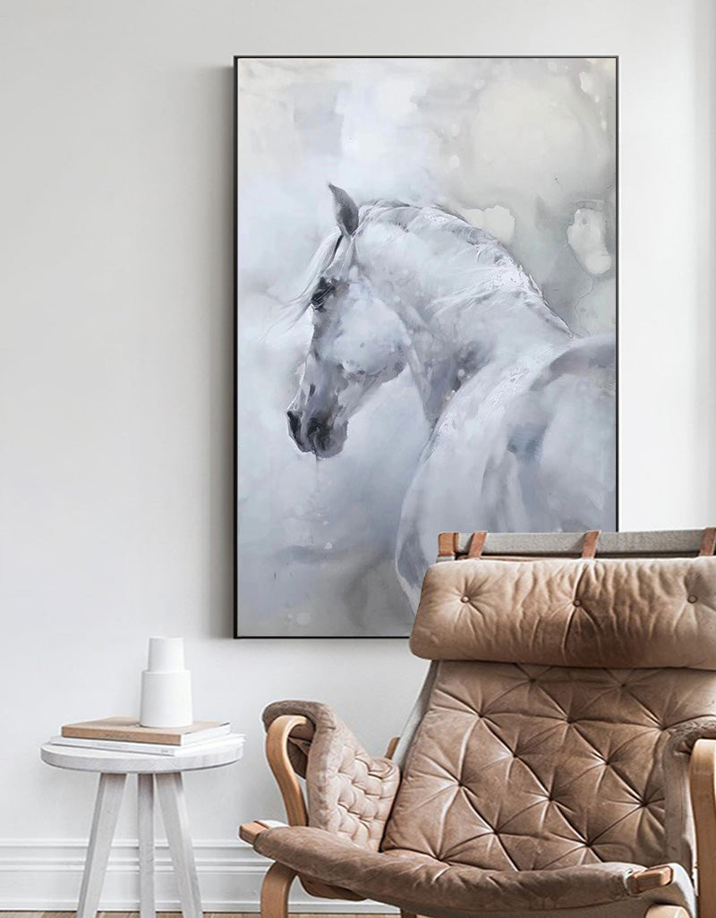 Large White Abstract Horse Painting #ANH08