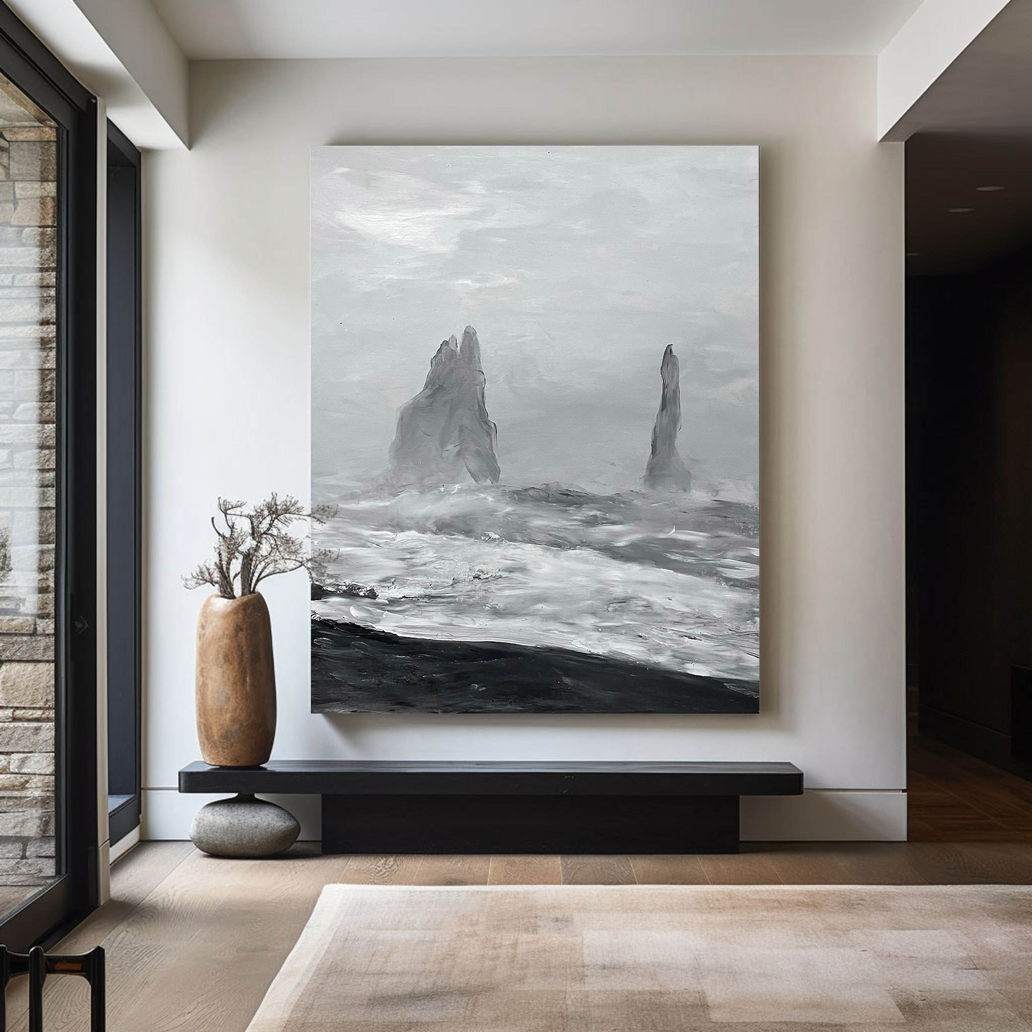 Peinture de paysage marin en noir et blanc #ABSV23