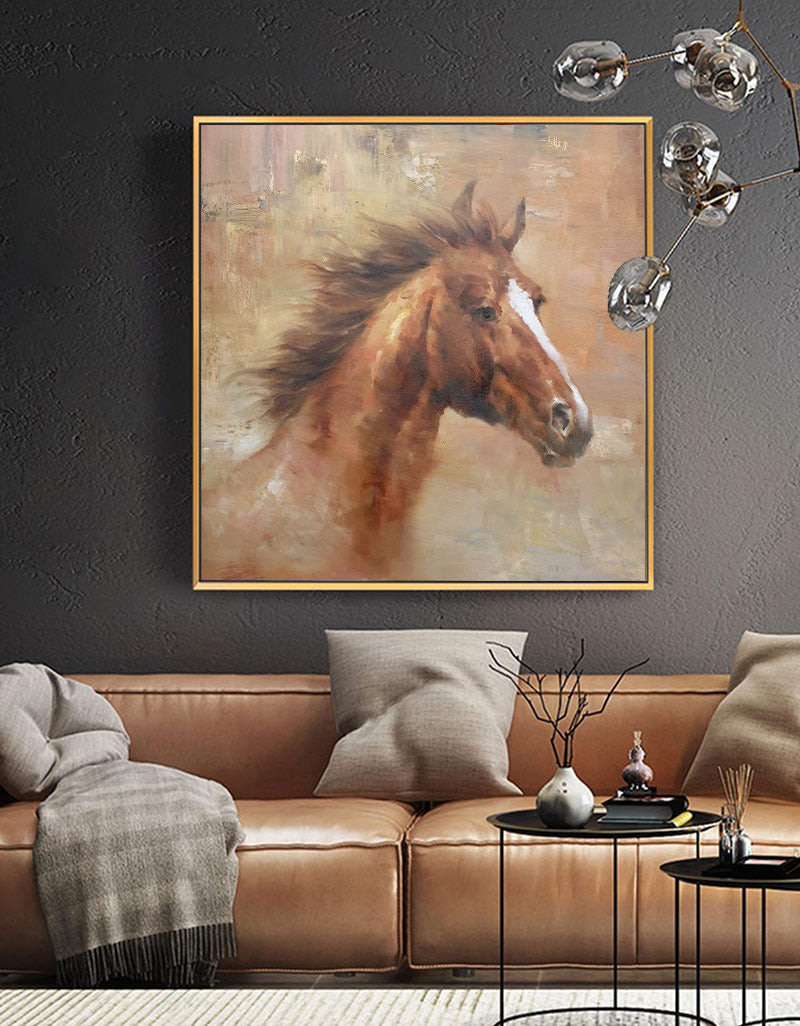 Peinture de portrait de cheval brun #ANH10