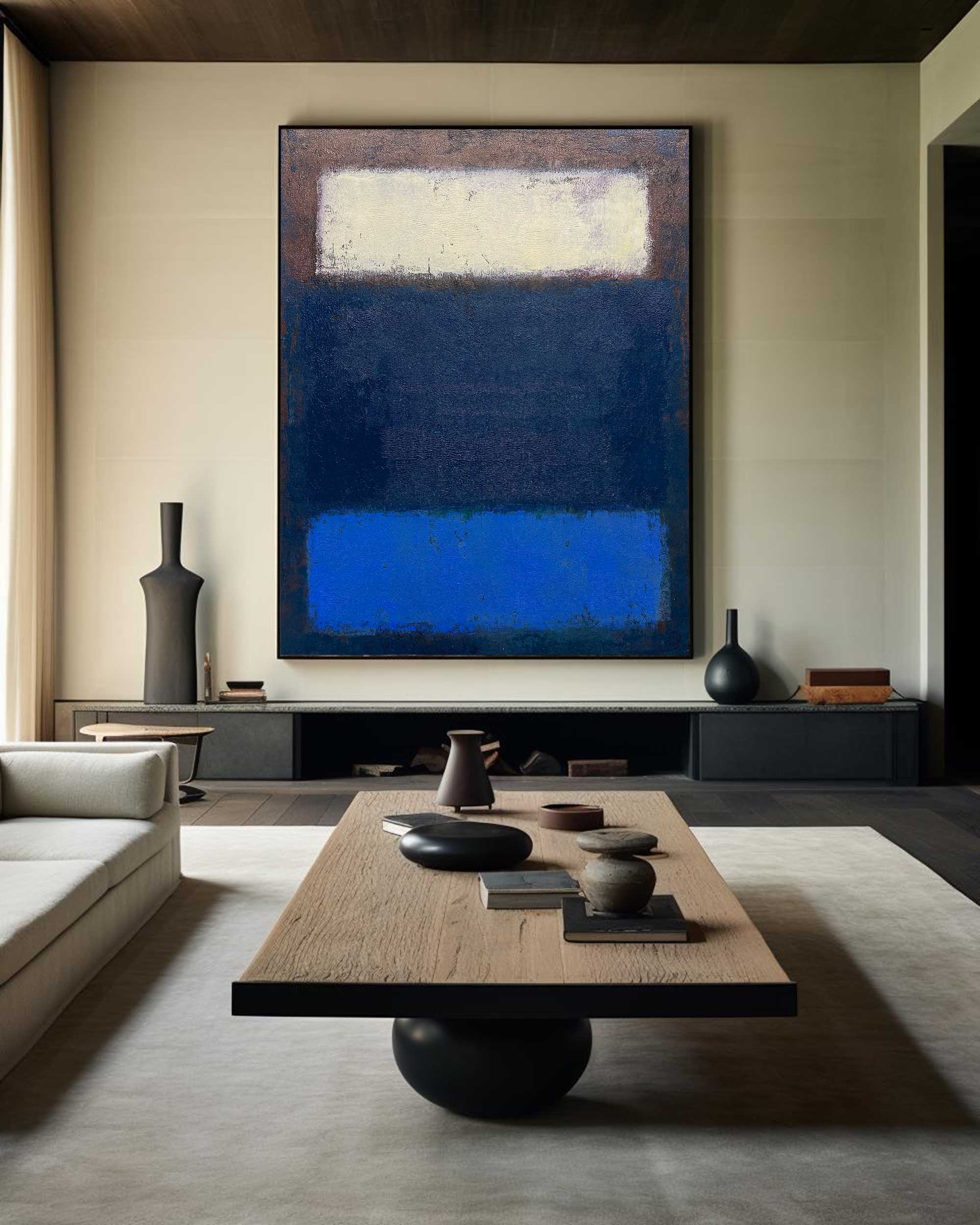 Peinture minimaliste bleue et marron #ABAV126