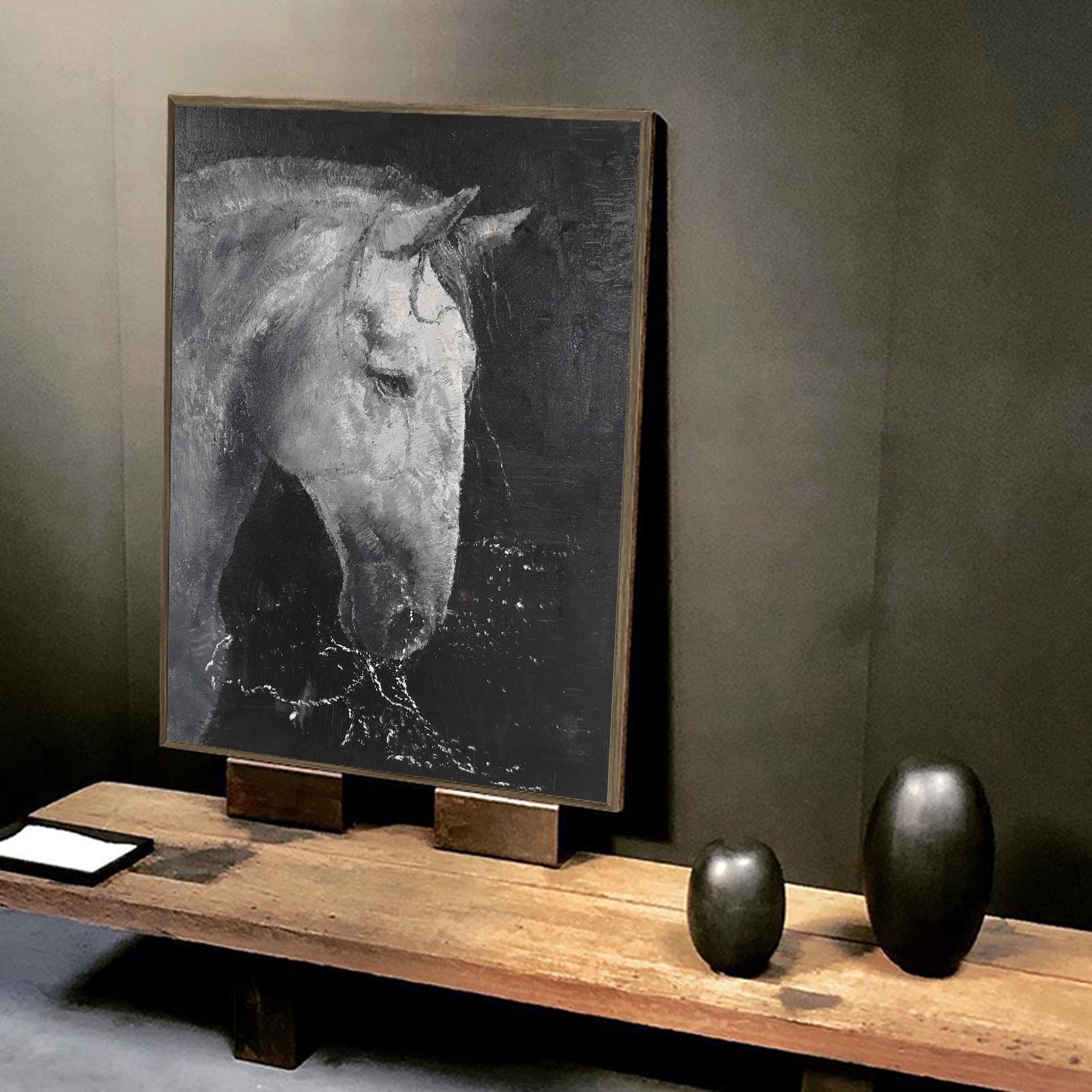 Black White Horse Abstract Painting #ANH05