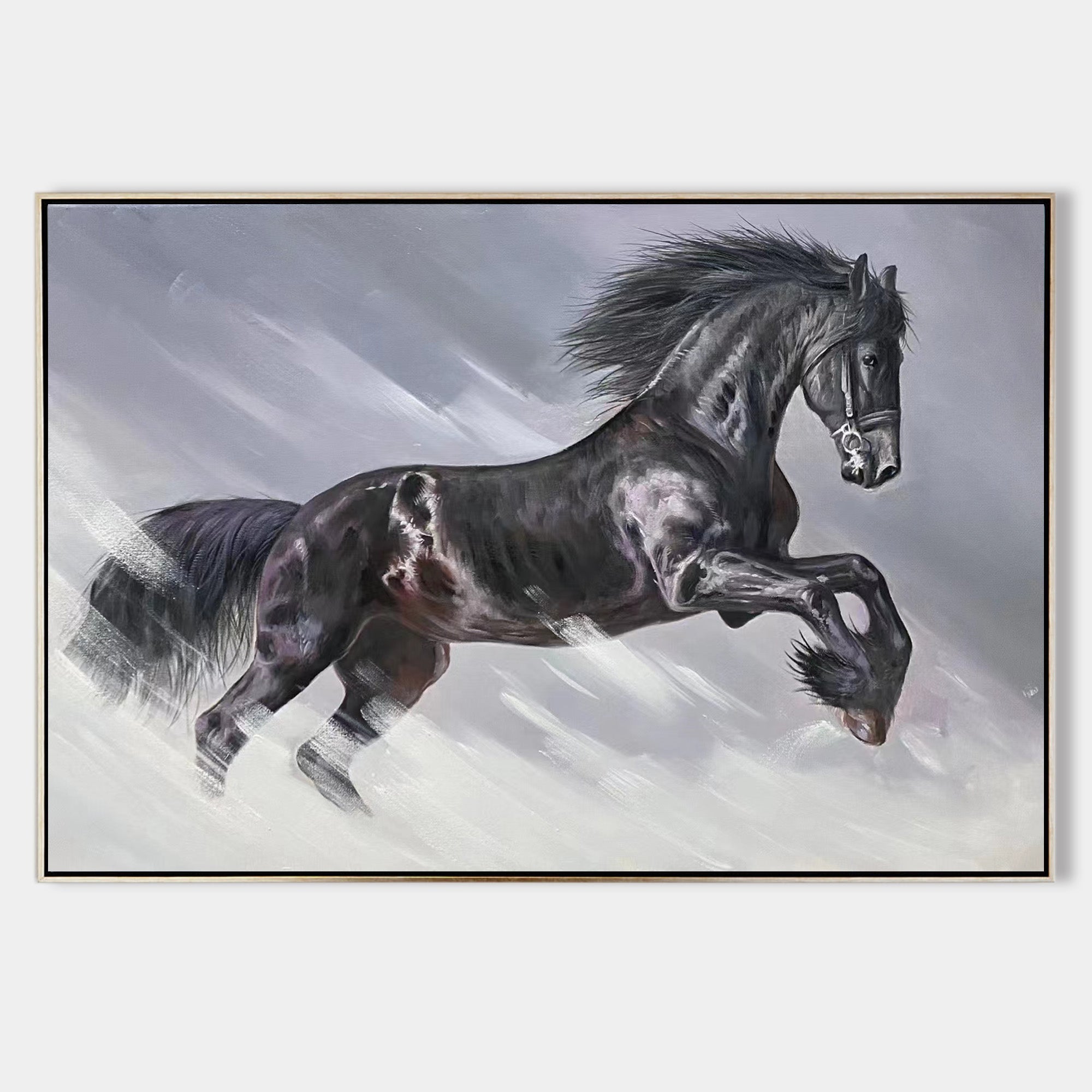 Running Black Horse Painting #ANH41