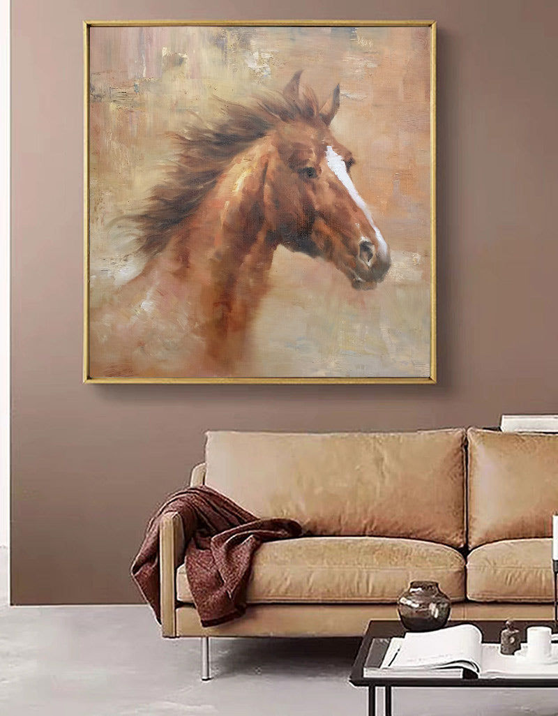 Peinture de portrait de cheval brun #ANH10