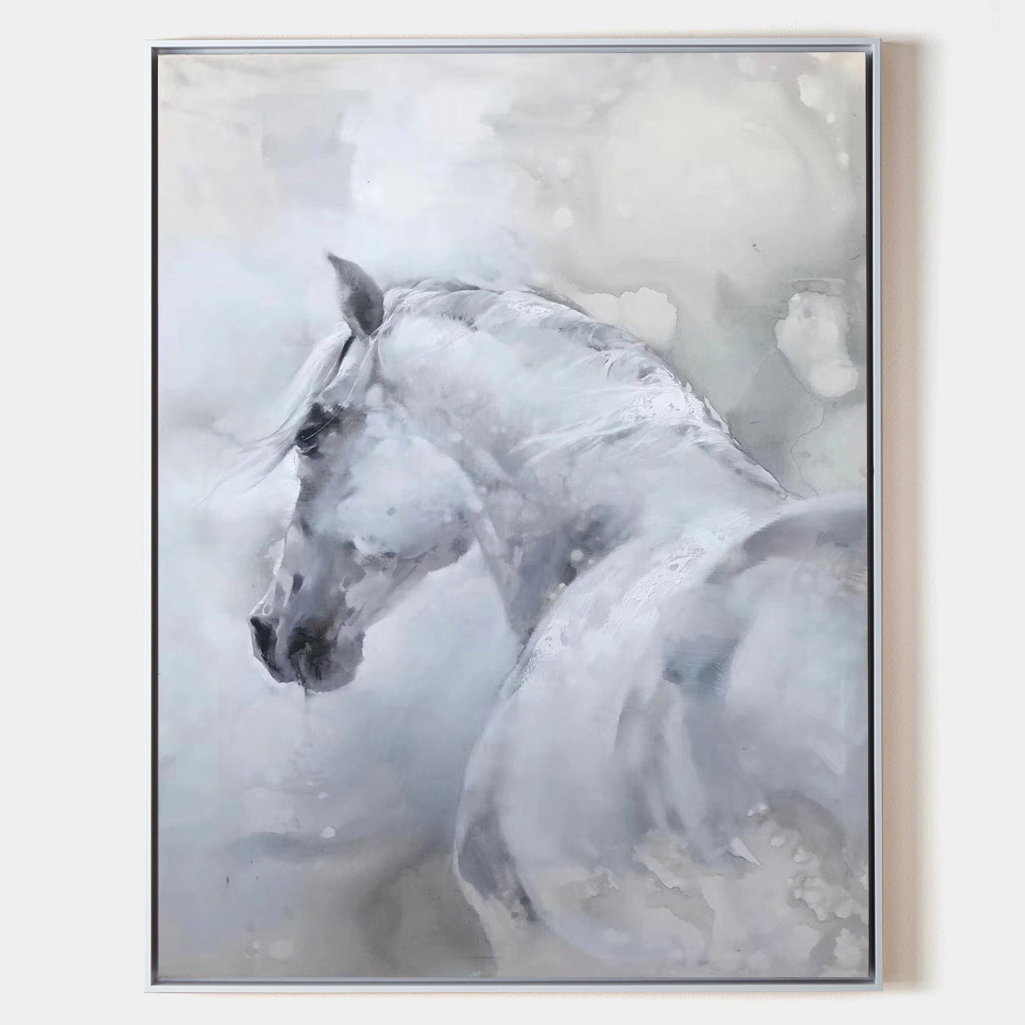 Large White Abstract Horse Painting #ANH08