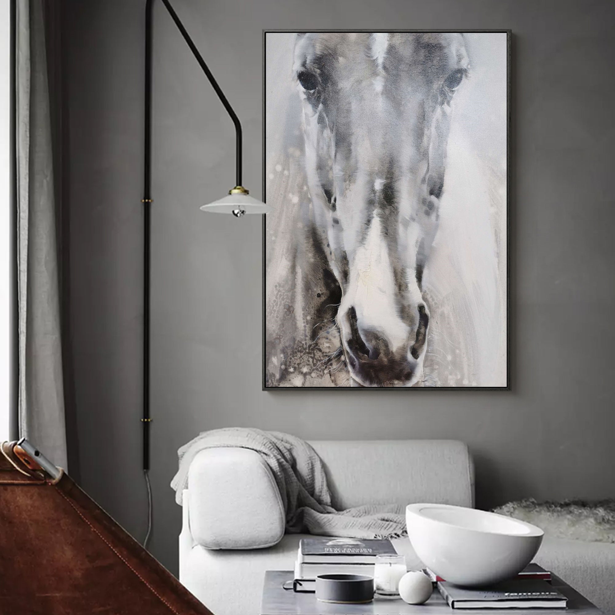 Grey White Abstract Horse Art #ANH27