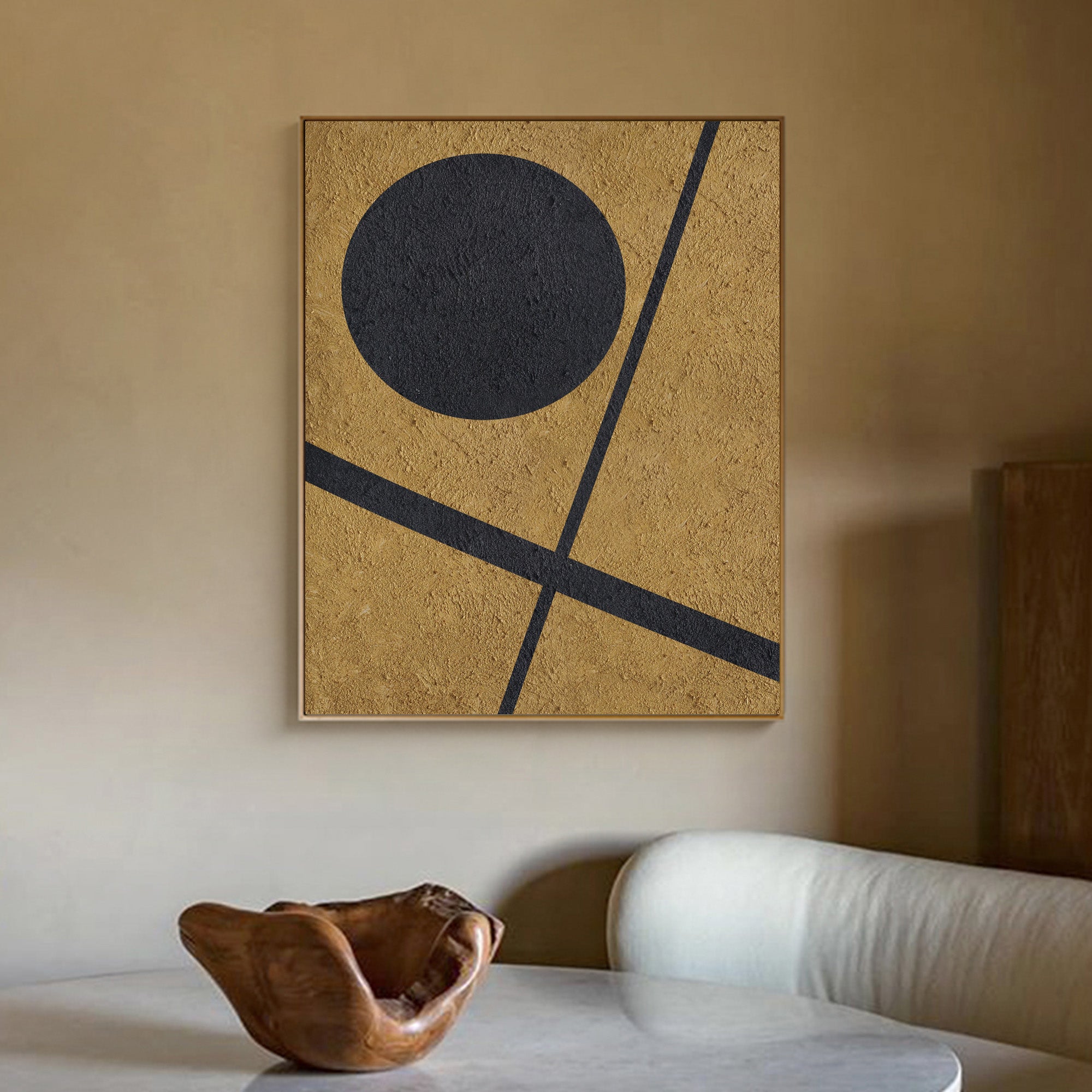 Peinture minimaliste abstraite en or noir #ABAV62