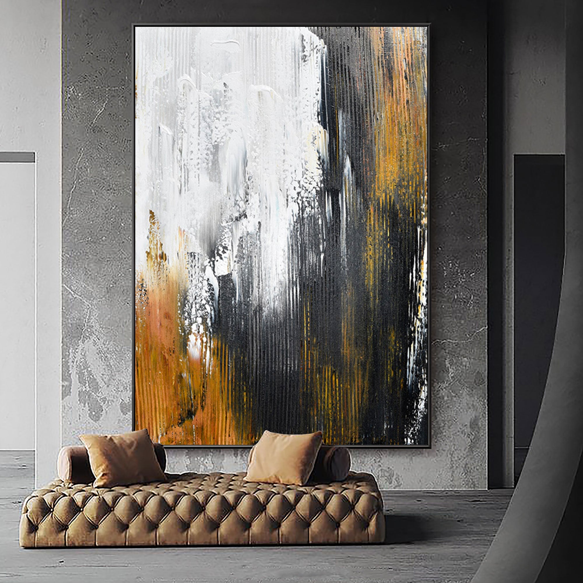 Black And Gold Abstract Painting #ABAV162