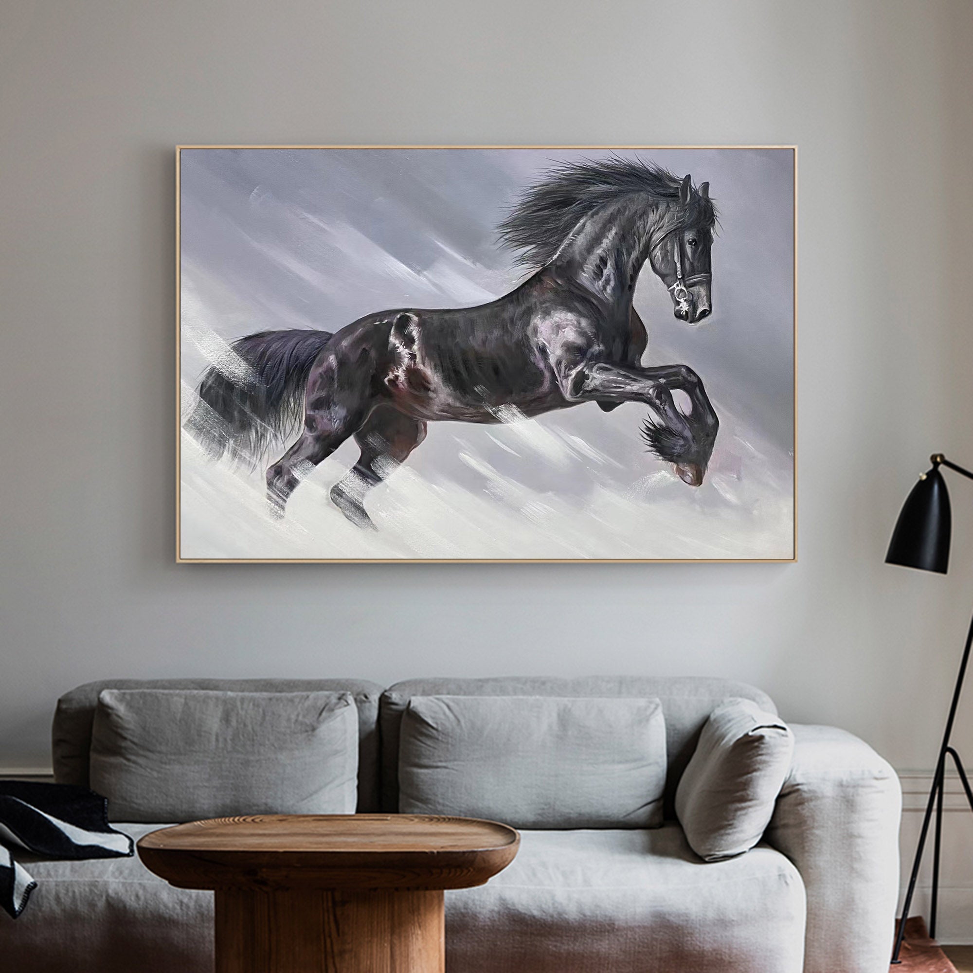 Running Black Horse Painting #ANH41