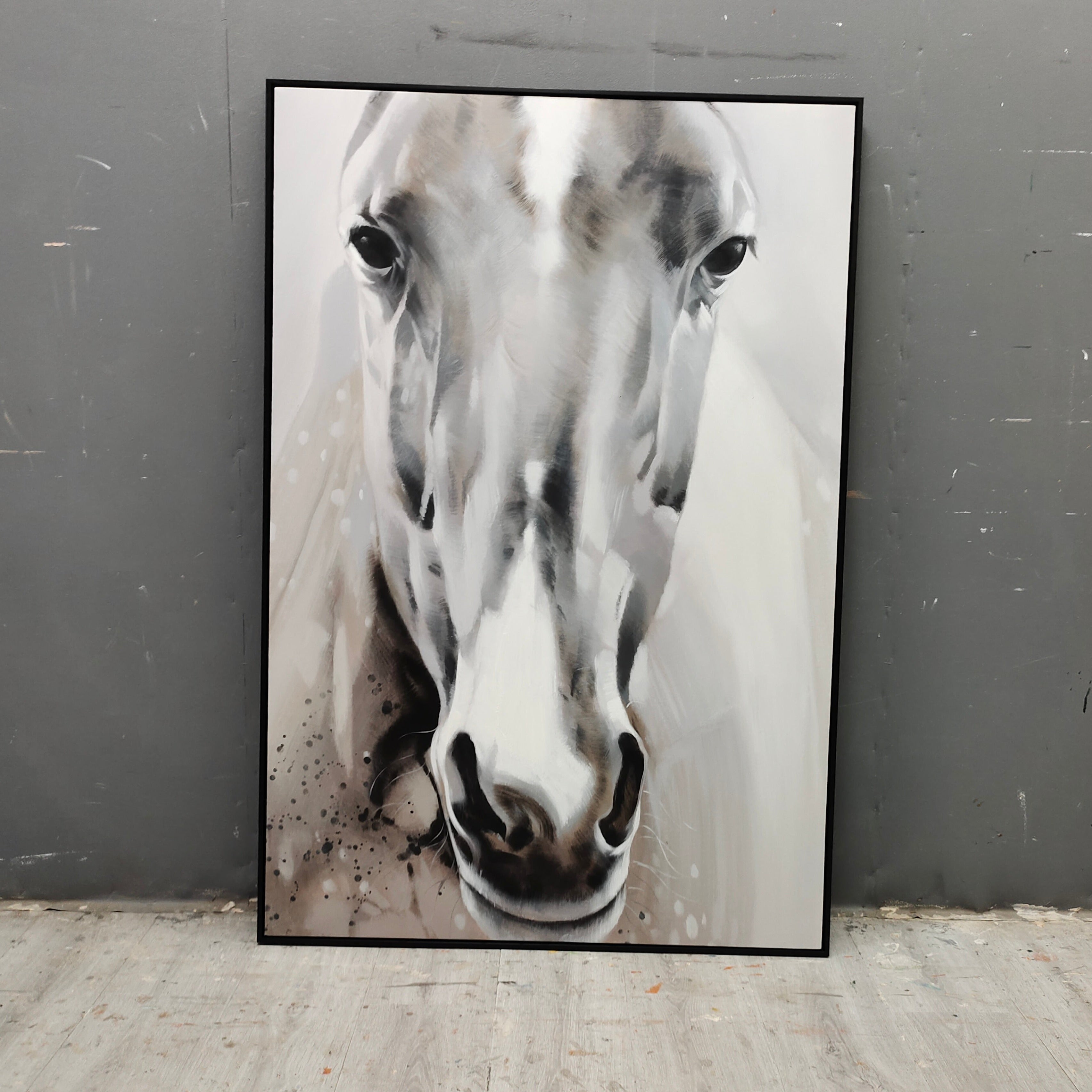 Grey White Abstract Horse Art #ANH27