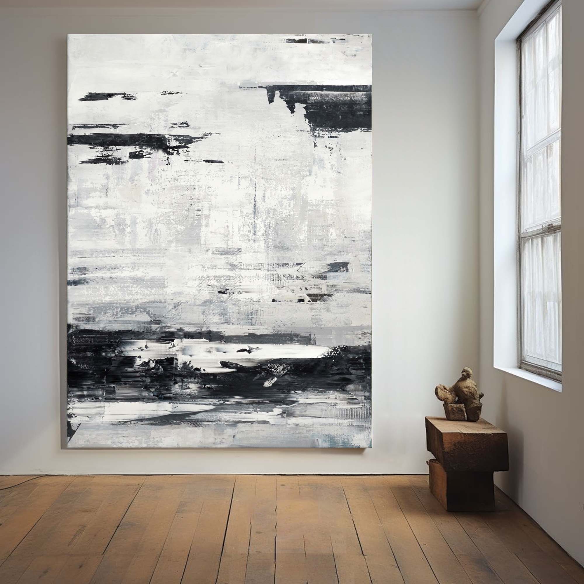 Art abstrait de paysage marin noir et blanc #ABSV01