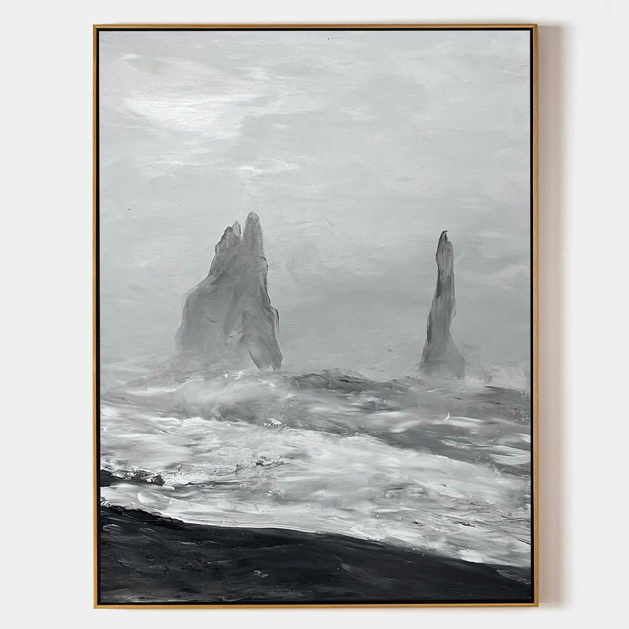 Peinture de paysage marin en noir et blanc #ABSV23