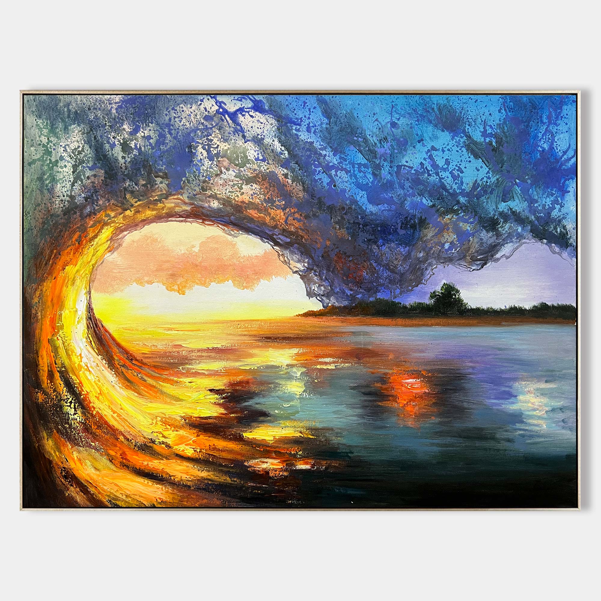 Sunset And Ocean Landscape Painting #ABSH42