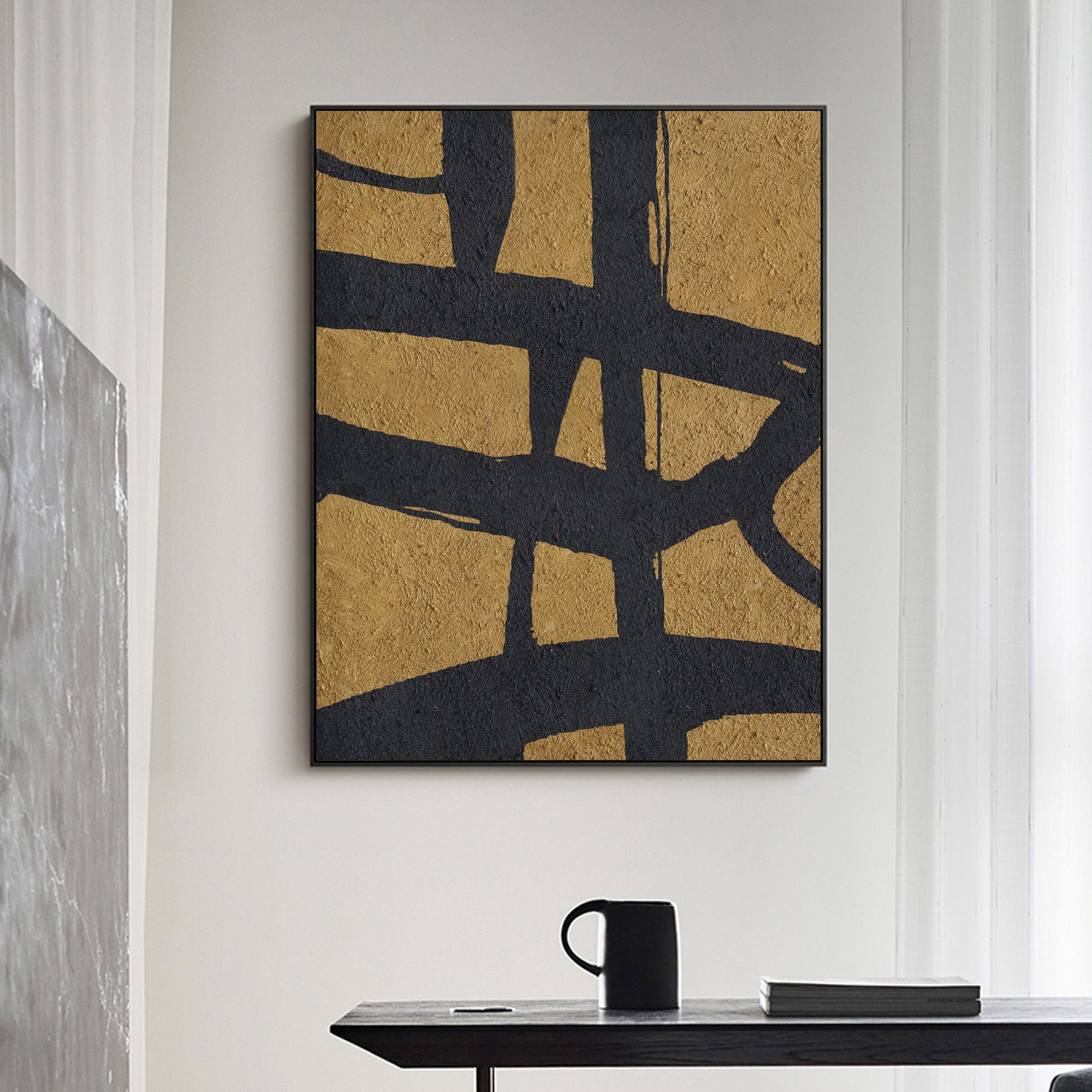 Black Gold Abstract Minimalist Painting #ABAV63