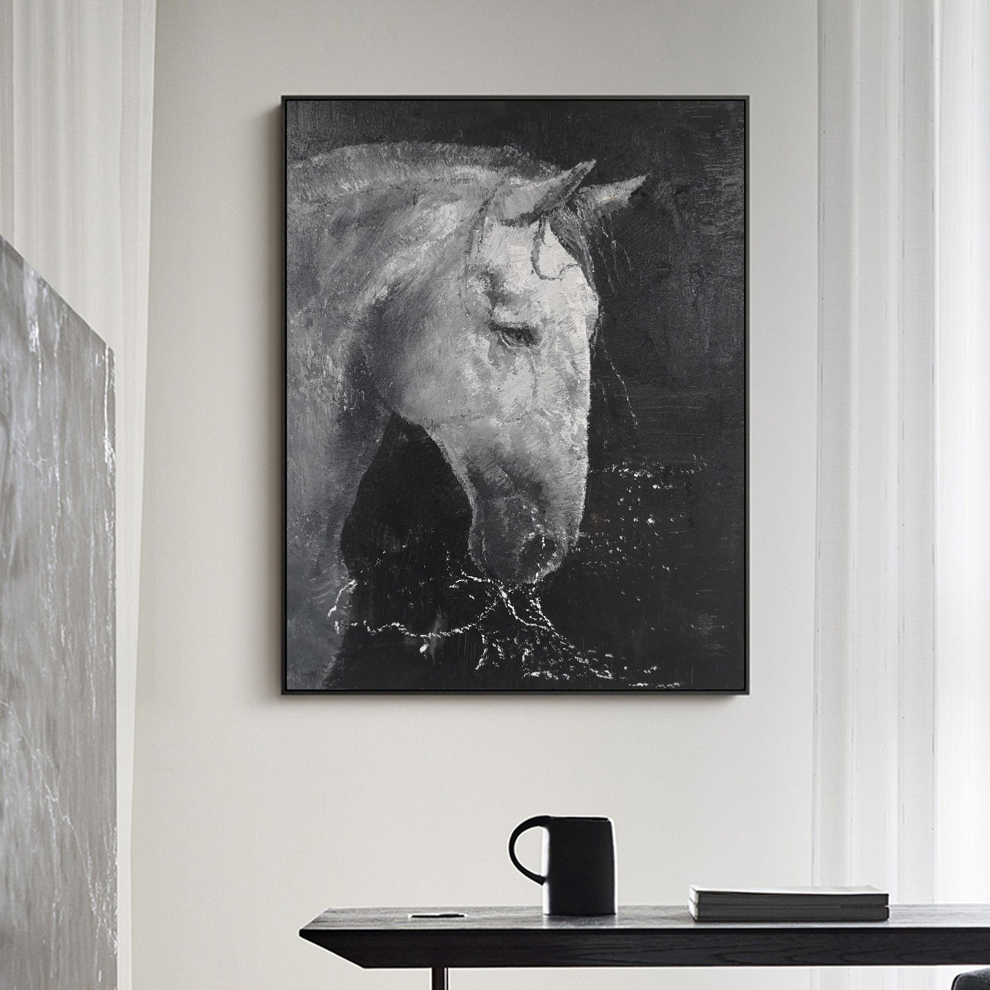 Black White Horse Abstract Painting #ANH05