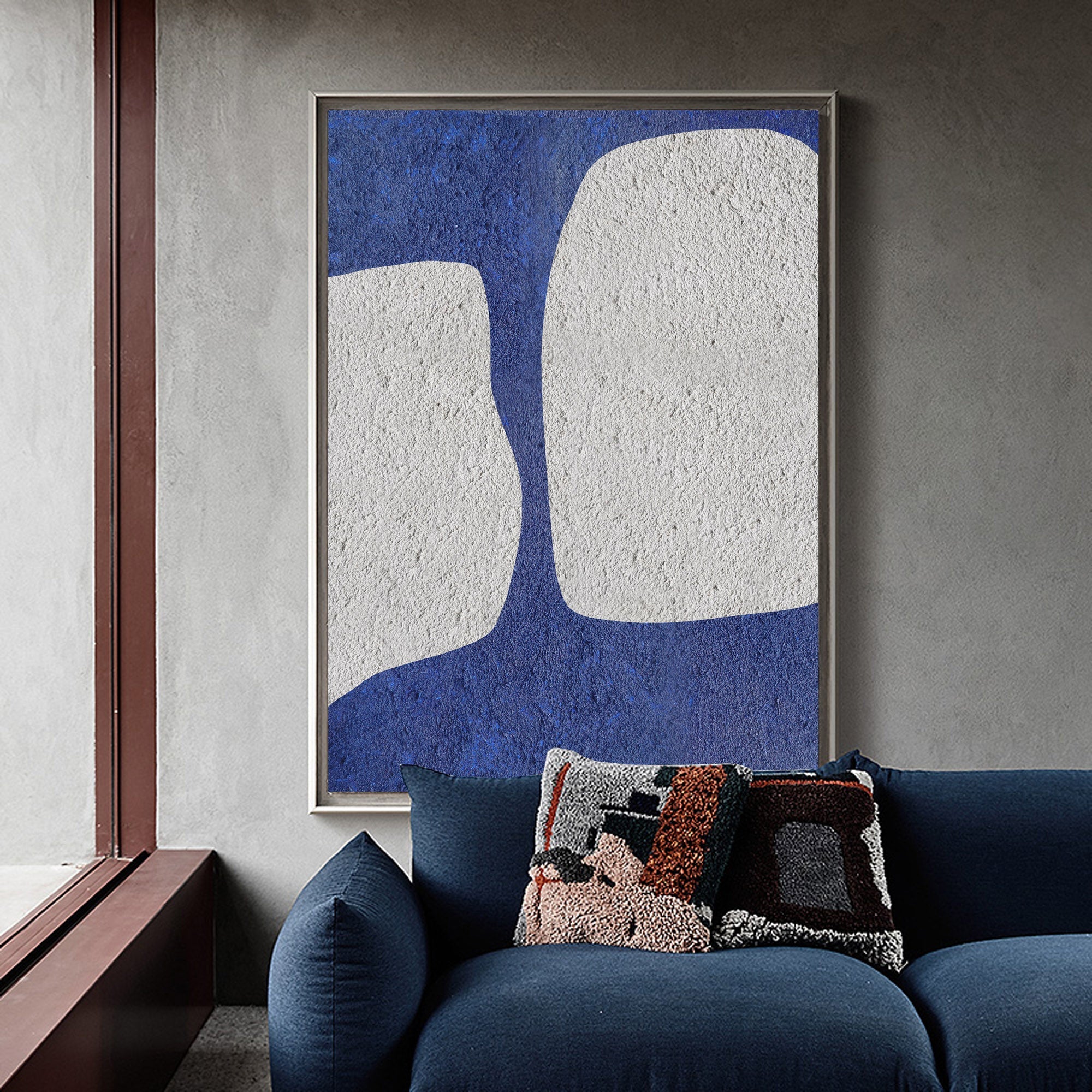 Large Blue And White Minimalist Painting #ABAV61