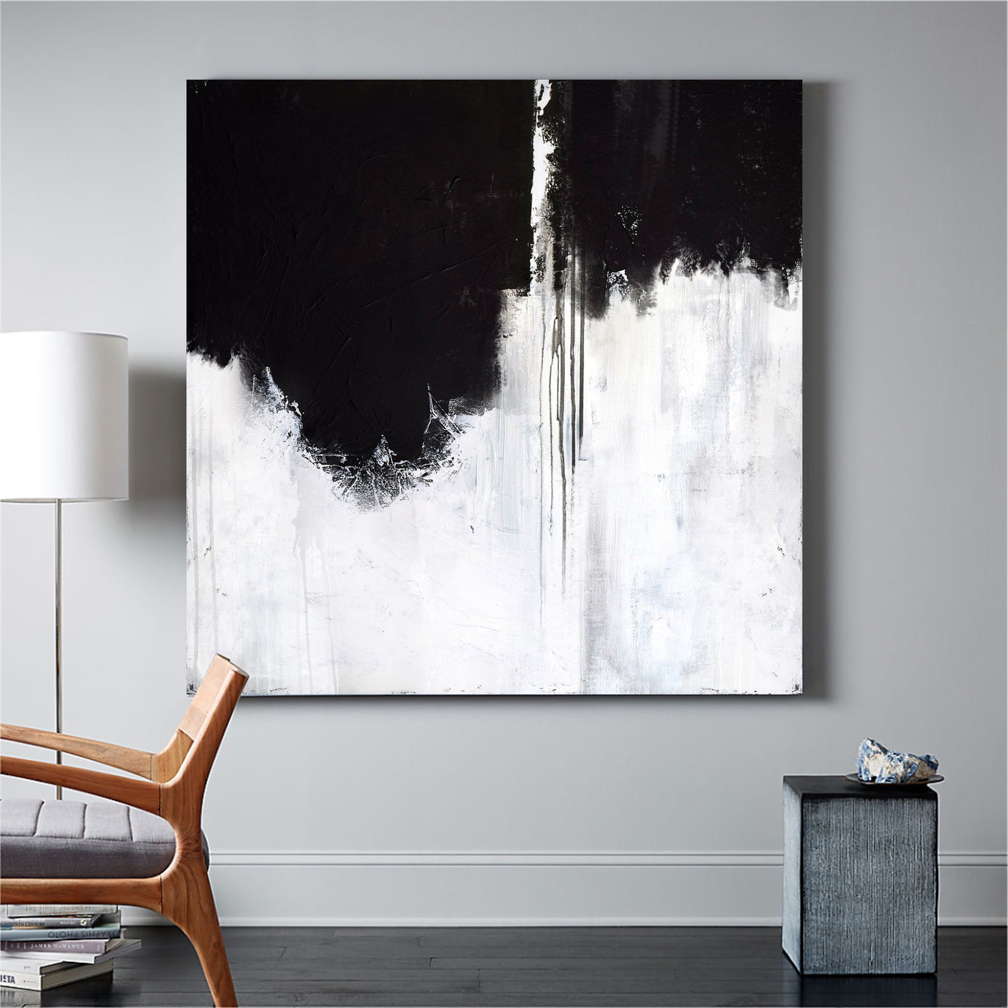 Large Black White Modern Painting #ABAS30