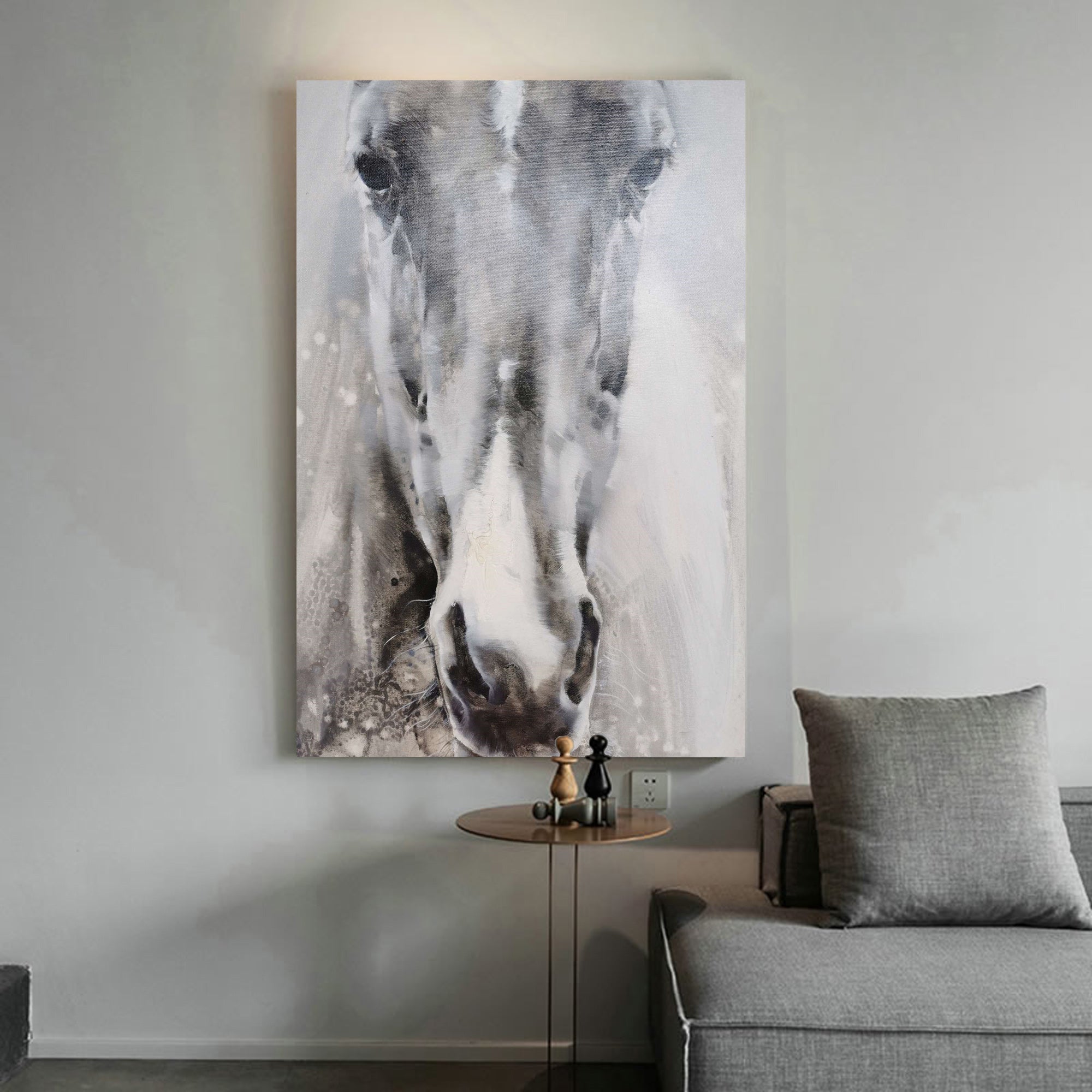 Grey White Abstract Horse Art #ANH27