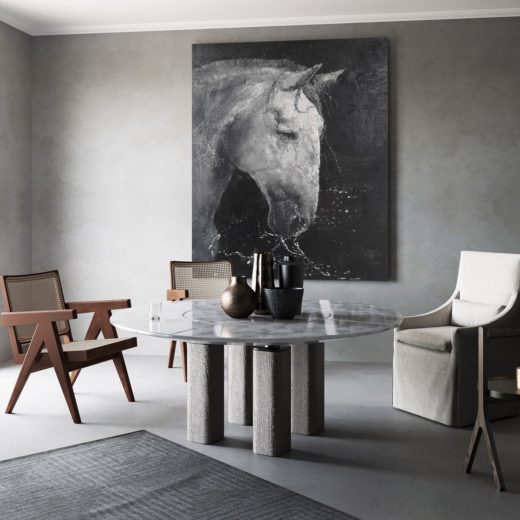 Black White Horse Abstract Painting #ANH05