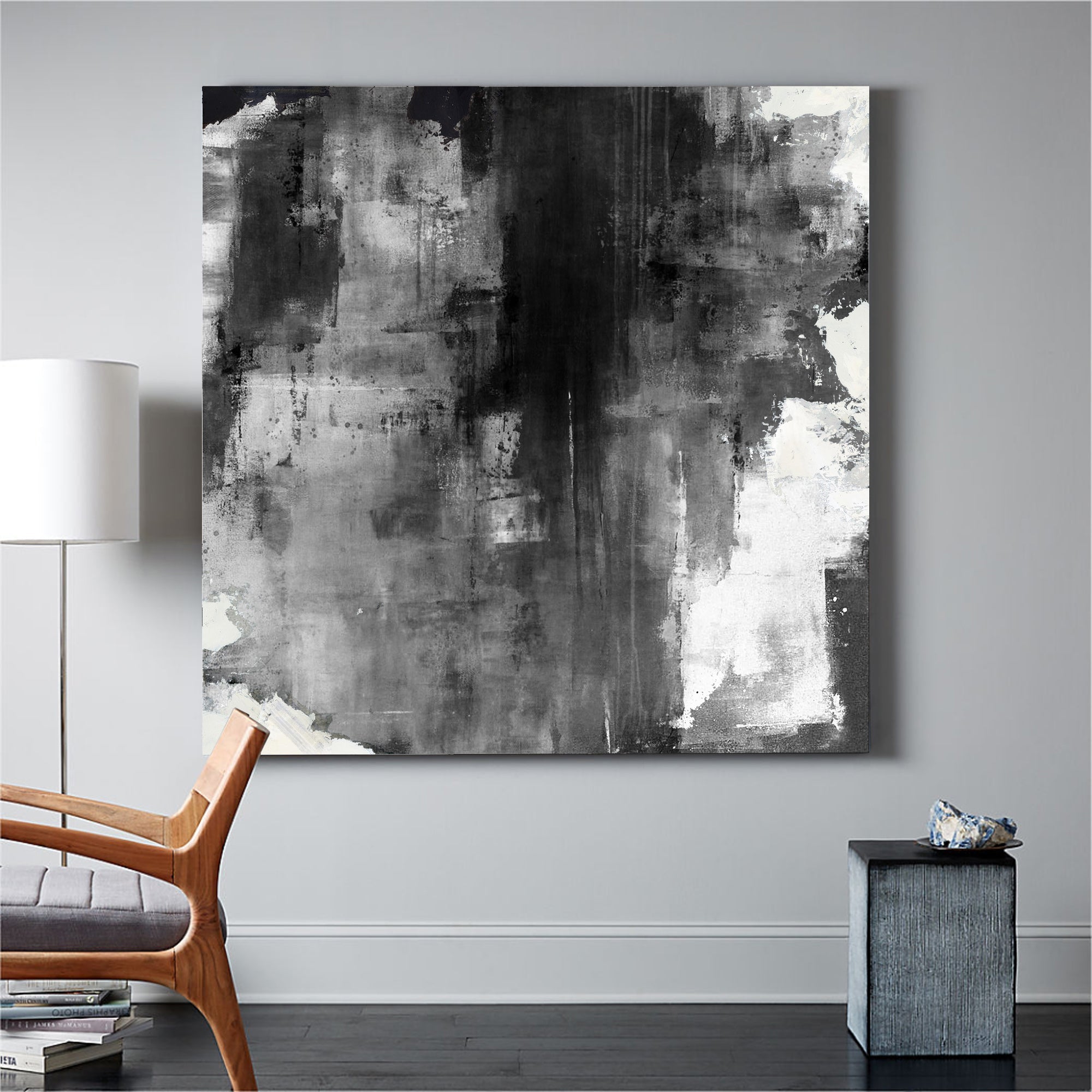 Large Black Grey White Abstract Painting #ABAS29