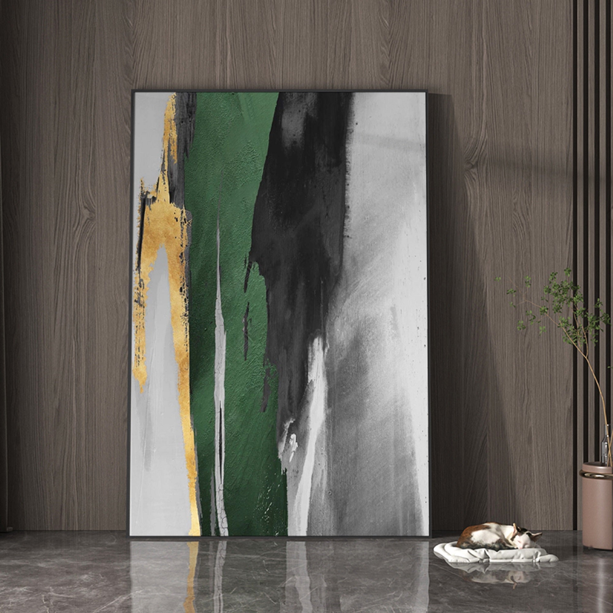 Green And Gold Abstract Painting #ABAV129