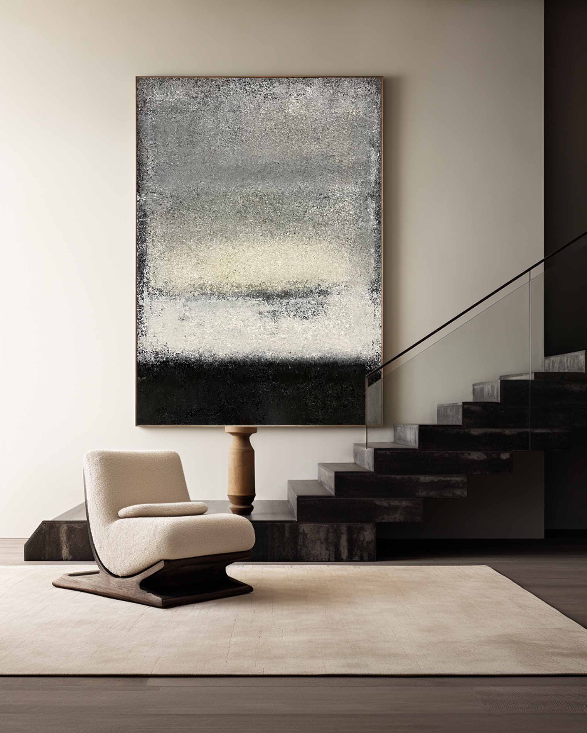 Black White Grey Abstract Painting #ABAV105