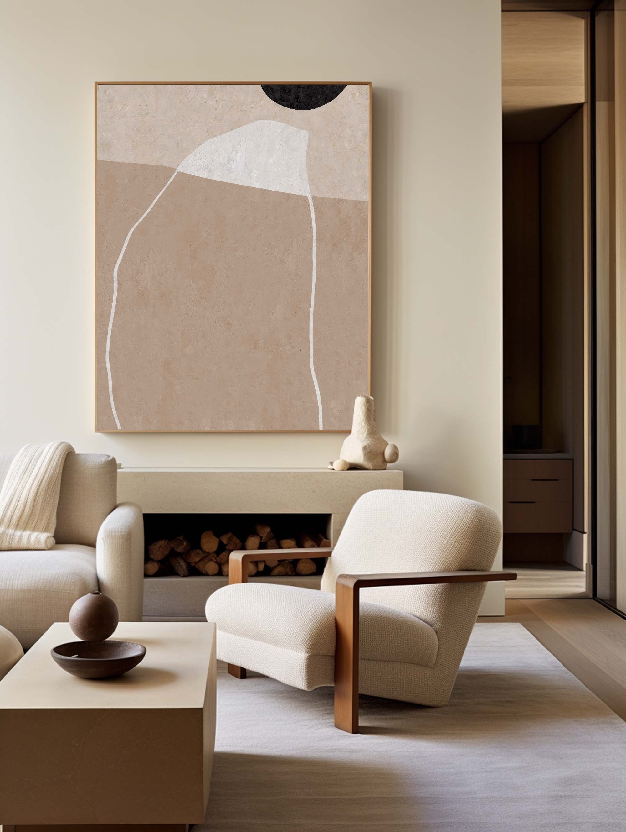 Peinture abstraite minimaliste beige #ABAV199