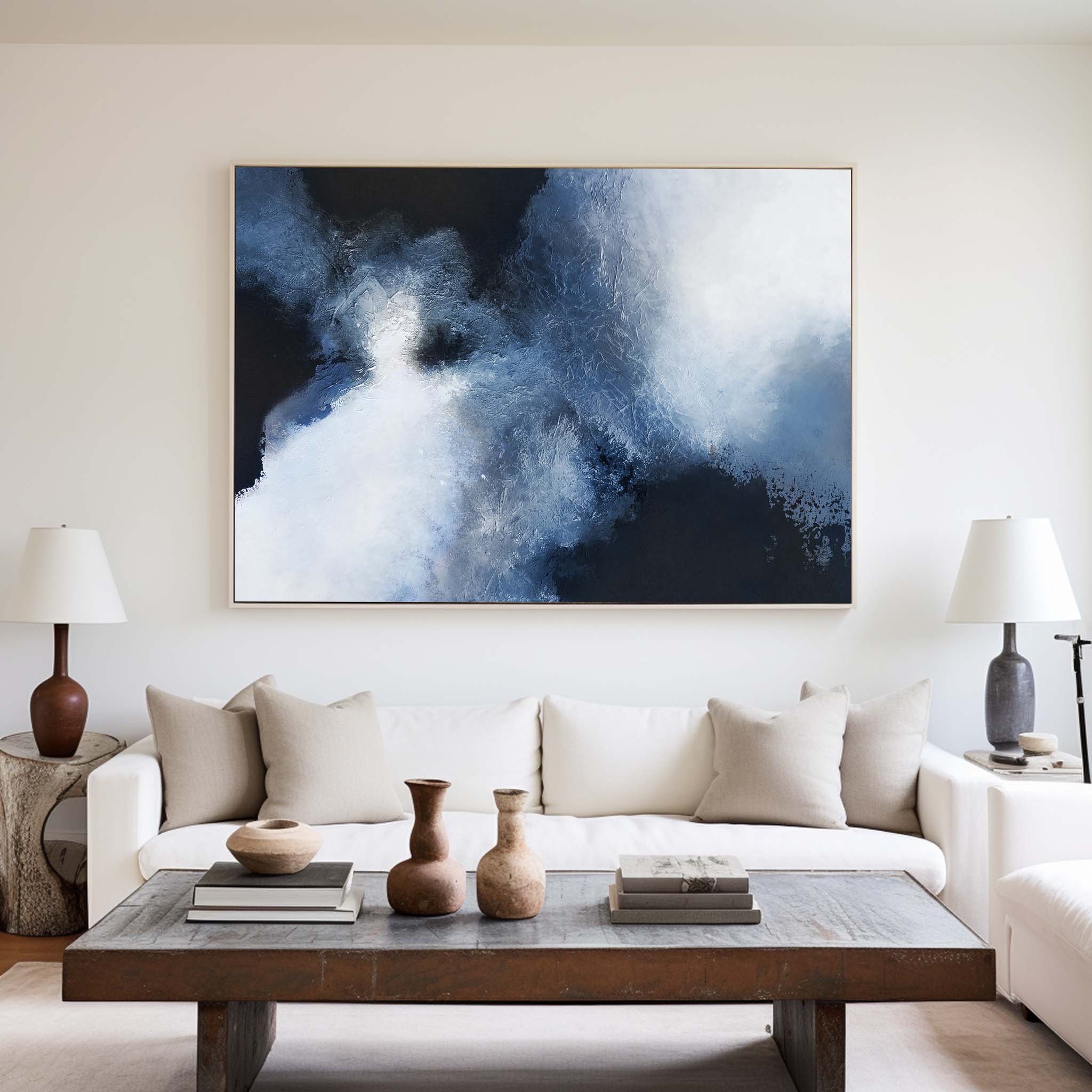 Large BLue Black Abstract Art #ABAH11