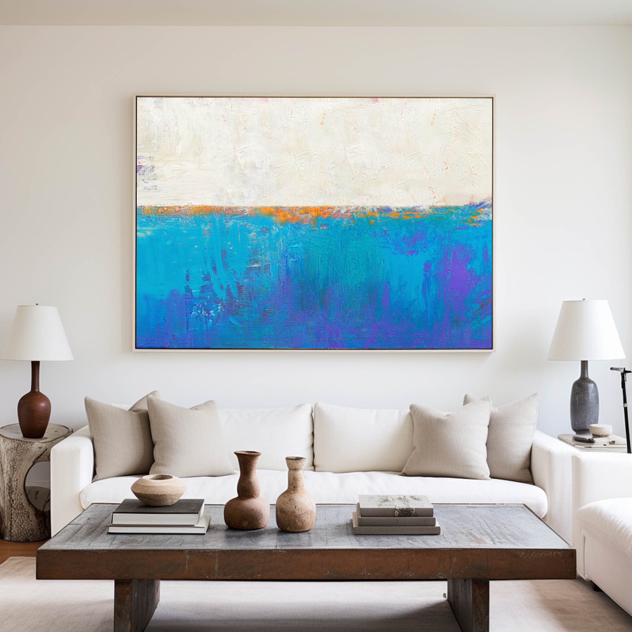 Original Blue Seascape Skyline Painting #ABSH21