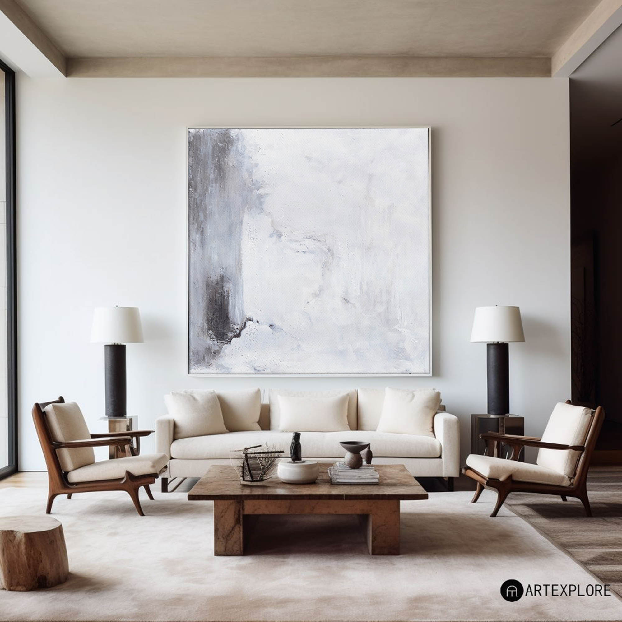 Gesy White Minimalist Abstract Minimalist Painting #ABAS06