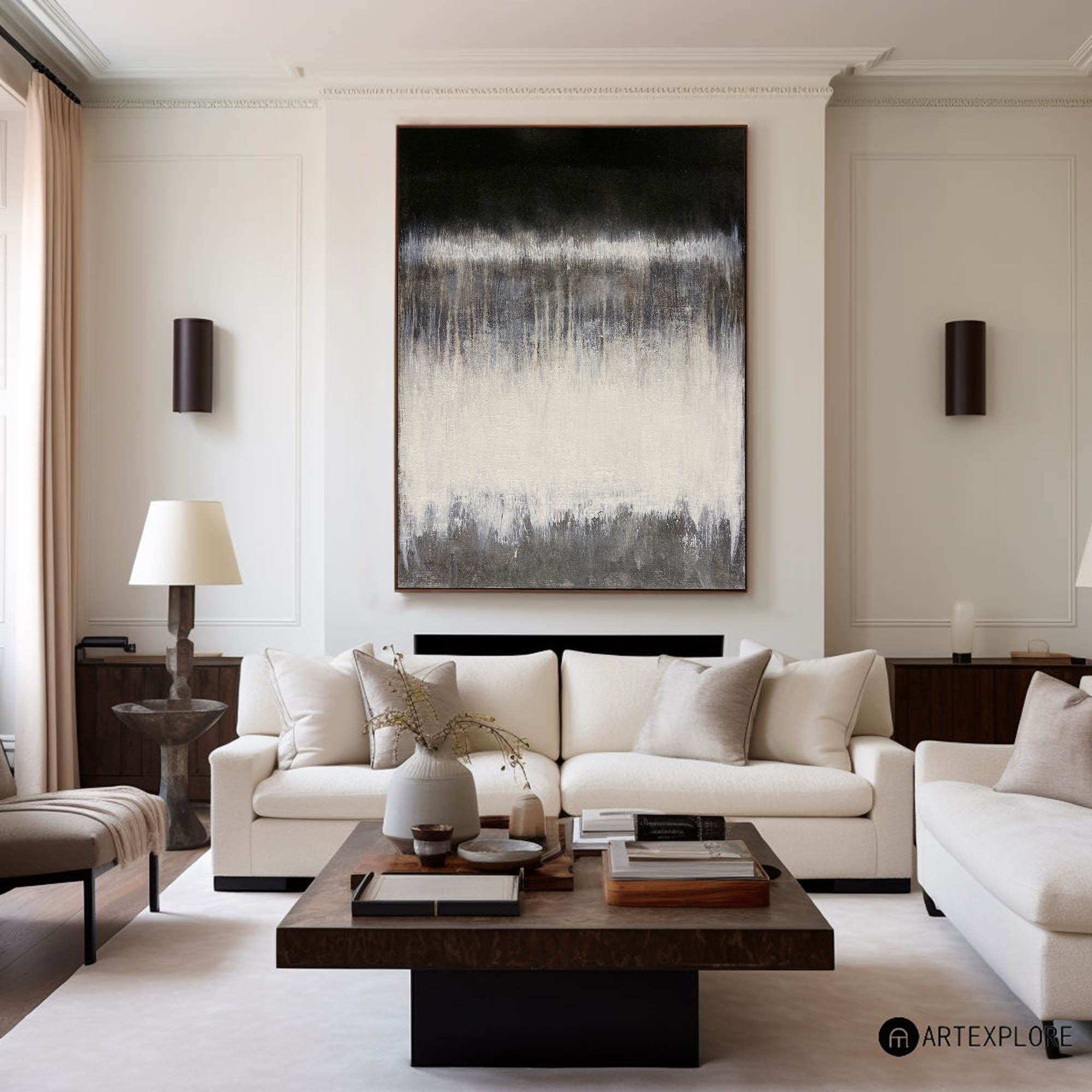 Black White Grey Abstract Painting #ABAV120
